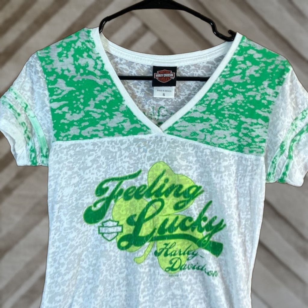 Harley Davidson Harley Davidson Womens Shirt White Sheer Feeling Lucky V Neck Short Sleeve S Size S / US 4 / IT 40 - 1 Thumbnail