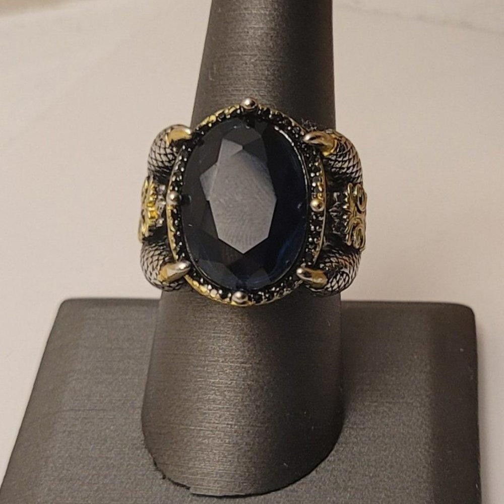 Designer Men's Handmade Blue Sapphire Open Two-Tone Ottoman Ring Size ONE SIZE - 9 Thumbnail