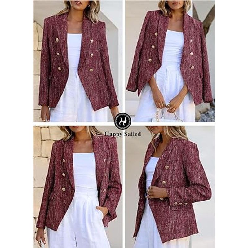 Other Happy Sailed Womens Blazer Double Breasted Turndown Collar Size XL / US 12-14 / IT 48-50 - 6 Thumbnail