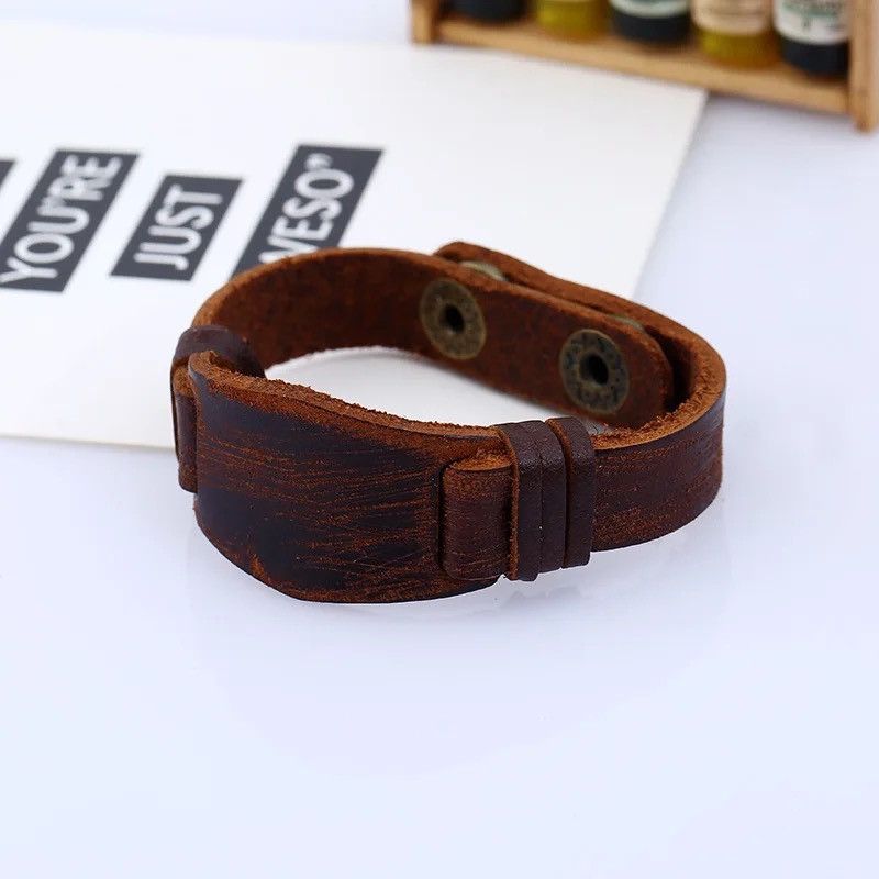 Leather × Vintage Fashion Retro Men's Leather Bracelet Brown Wrap Bracelets Size ONE SIZE - 4 Thumbnail