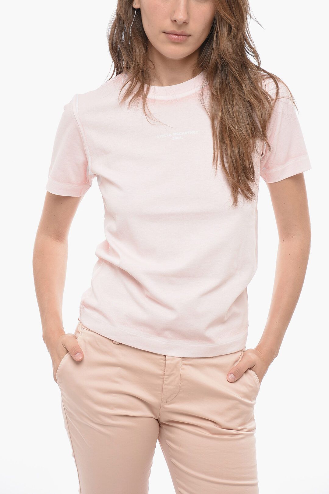 Stella McCartney og1mm0824 Crew Neck Tie Dye Cotton T-Shirt in Light Pink Size S / US 4 / IT 40 - 1 Thumbnail