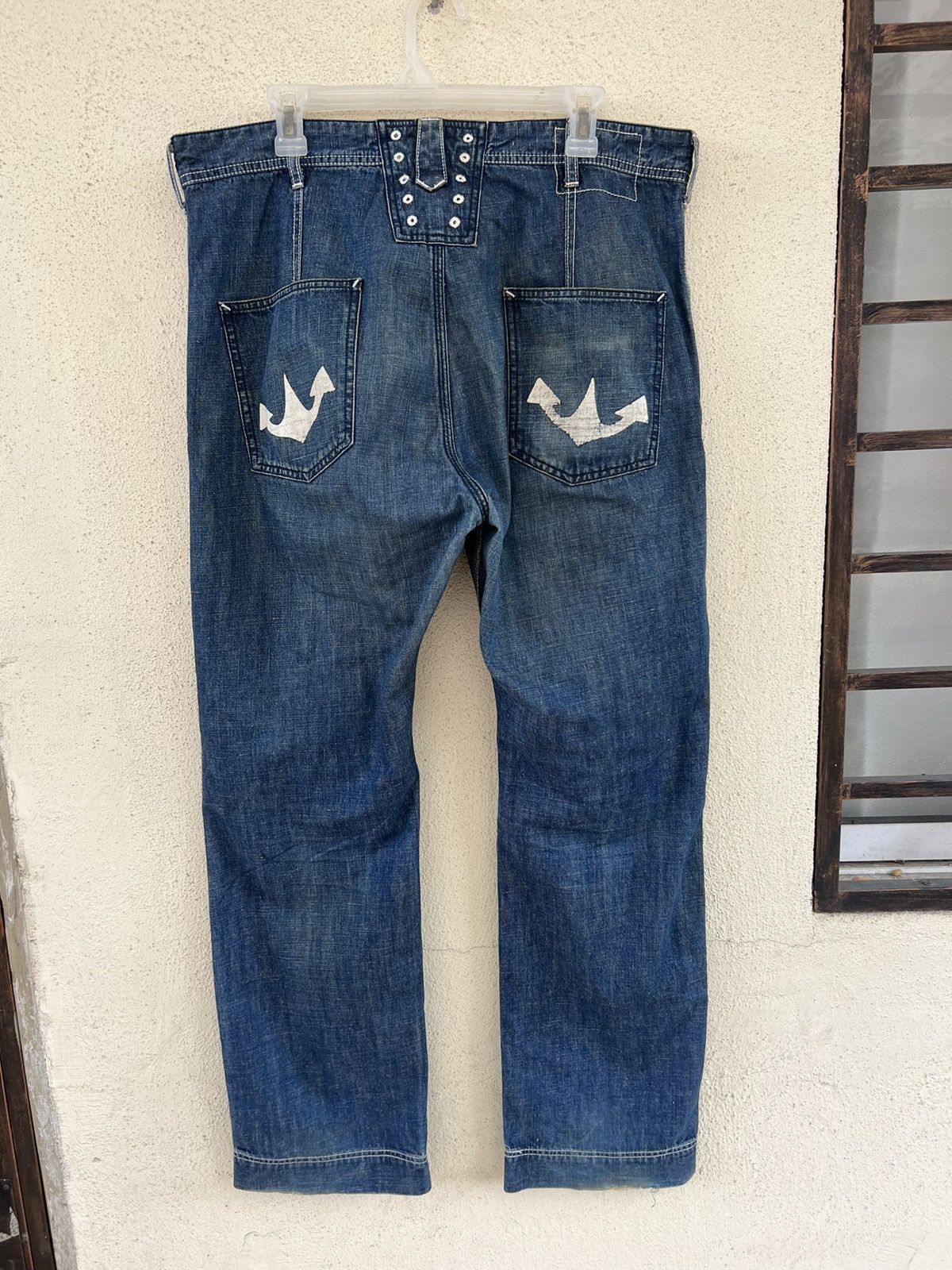 Vintage SACRIFICE Japan Union Made Dirty Muddy Denim Sailor Jeans Size US 34 / EU 50 - 15 Thumbnail
