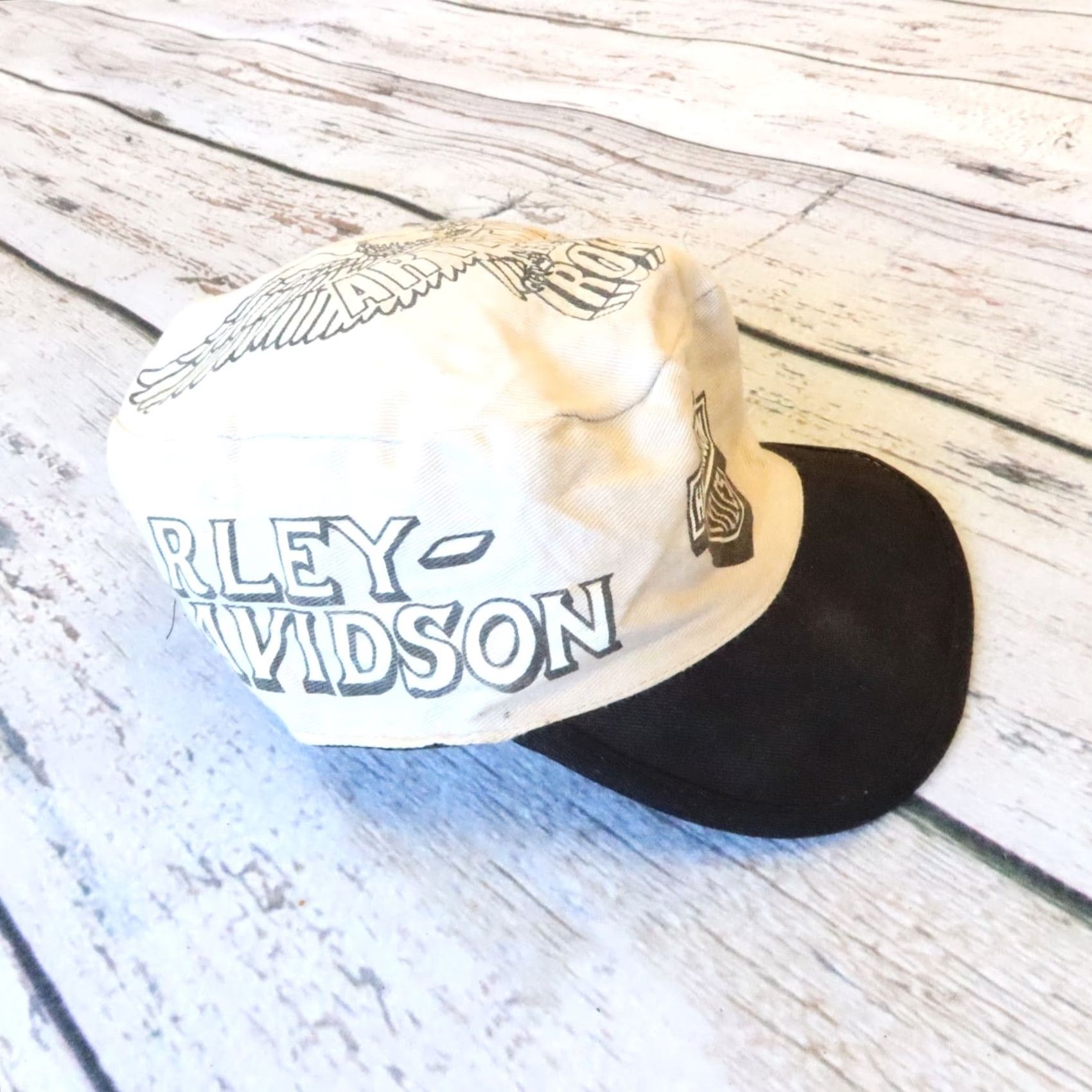 Harley Davidson Vintage Harley-Davidson Hat Cap Men One Size White Pilbox 90s Motorcycles Pencilbox? Size ONE SIZE - 3 Thumbnail