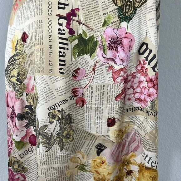 John Galliano × Vintage VTG John Galliano Gazette Newspaper Floral Dress Silk Italy Size M / US 6-8 / IT 42-44 - 7 Thumbnail