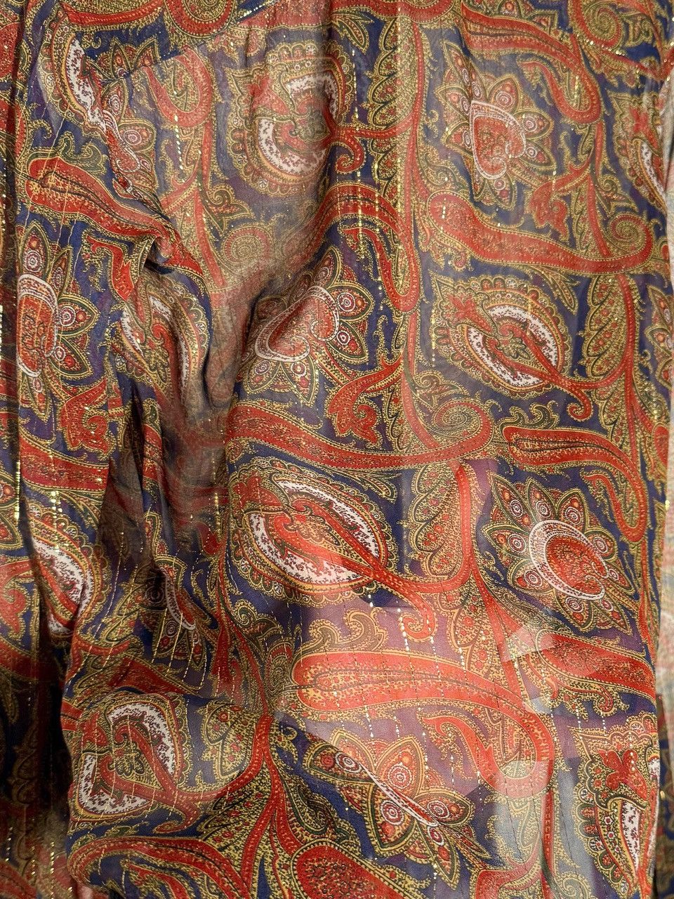 Yves Saint Laurent Saint Laurent FW18 Paisley Metallic Silk Sheer Blouse Size XS / US 0-2 / IT 36-38 - 3 Thumbnail