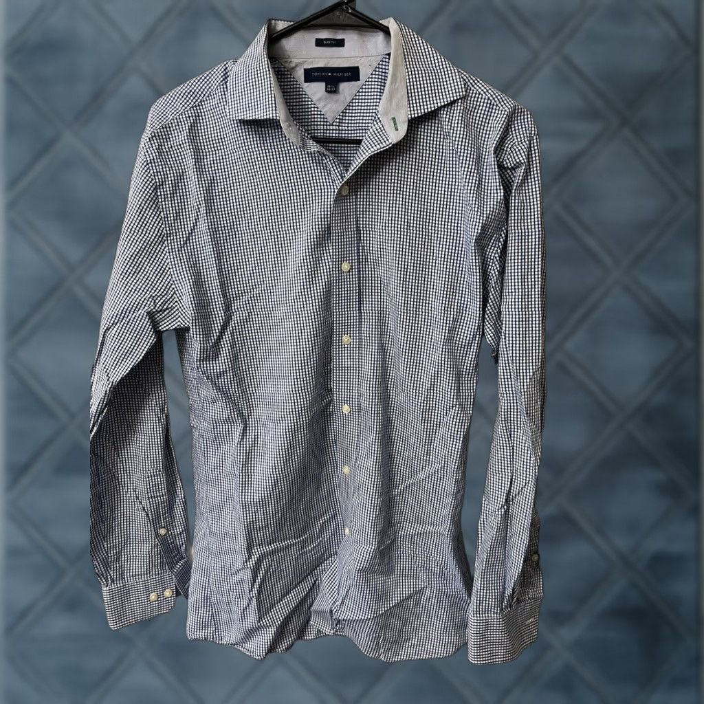 Tommy Hilfiger Tommy Hilfiger Slim Fit Button-Down Shirt Plaid Blue Gingham Long Sleeve 15.5 Mens Size US M / EU 48-50 / 2 - 1 Thumbnail