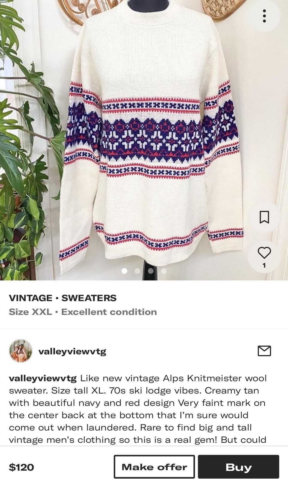 Vintage Vintage 1970s Alps Knitmeister Aztec Logo Peach Wool Sweater Size US XXL / EU 58 / 5 - 3 Thumbnail