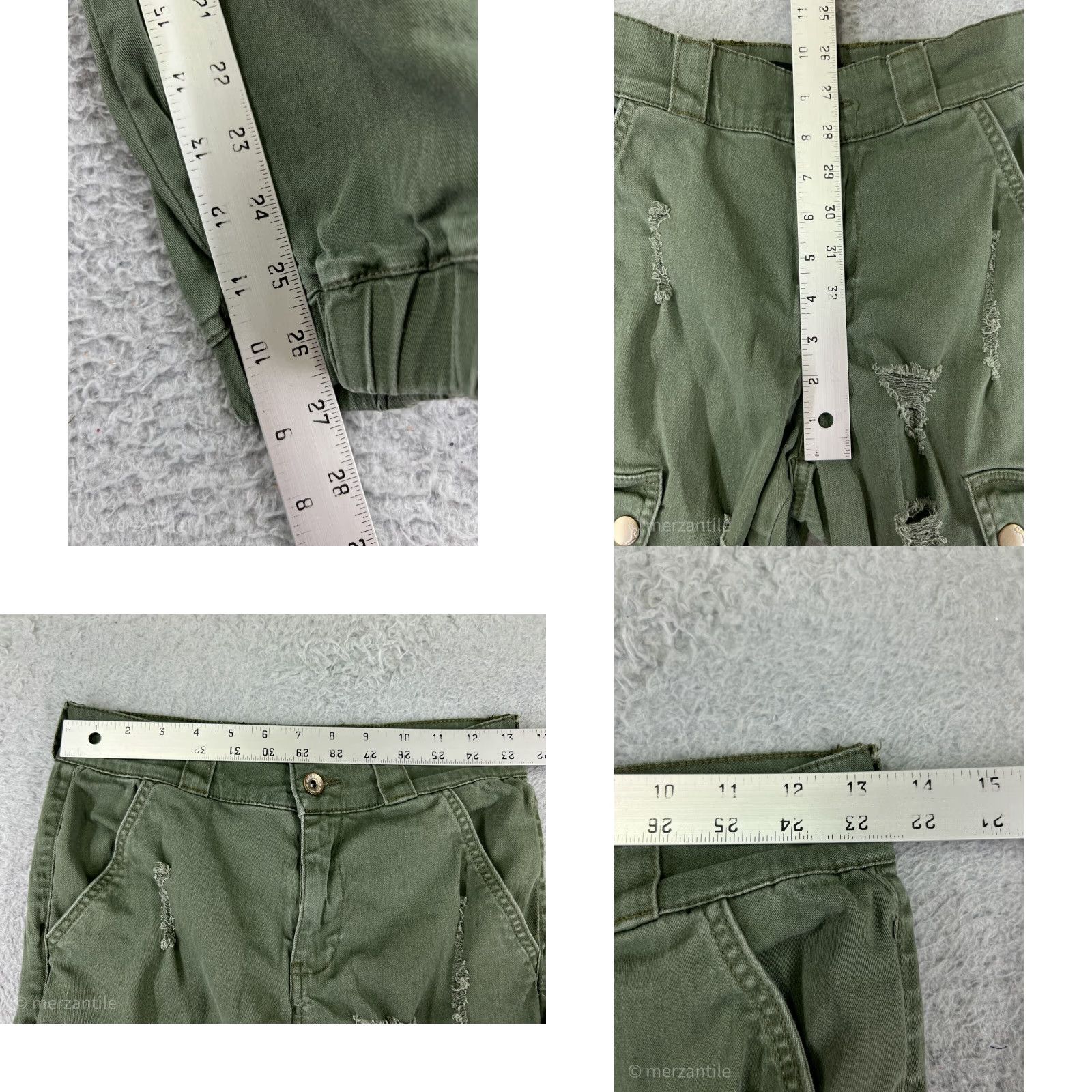 Vintage Dollhouse Womens Pants Cargo 5 Green Army Cotton Blend Distressed Size 27" / US 4 / IT 40 - 9 Thumbnail