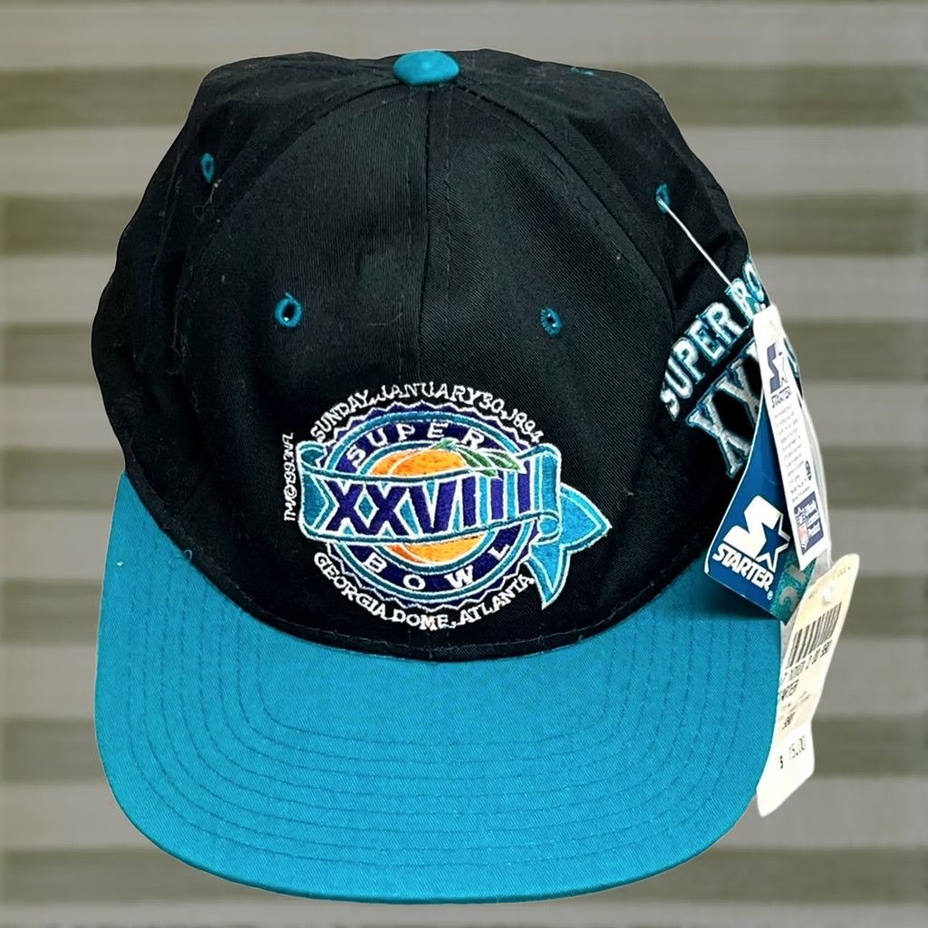 Starter VINTAGE Starter Super Bowl 1994 Snapback Teal Black Hat NEW WITH TAGS Hat Mens One Size Black Teal 1994 Super Bowl Starter Snapback Hats Mens Size ONE SIZE - 1 Thumbnail