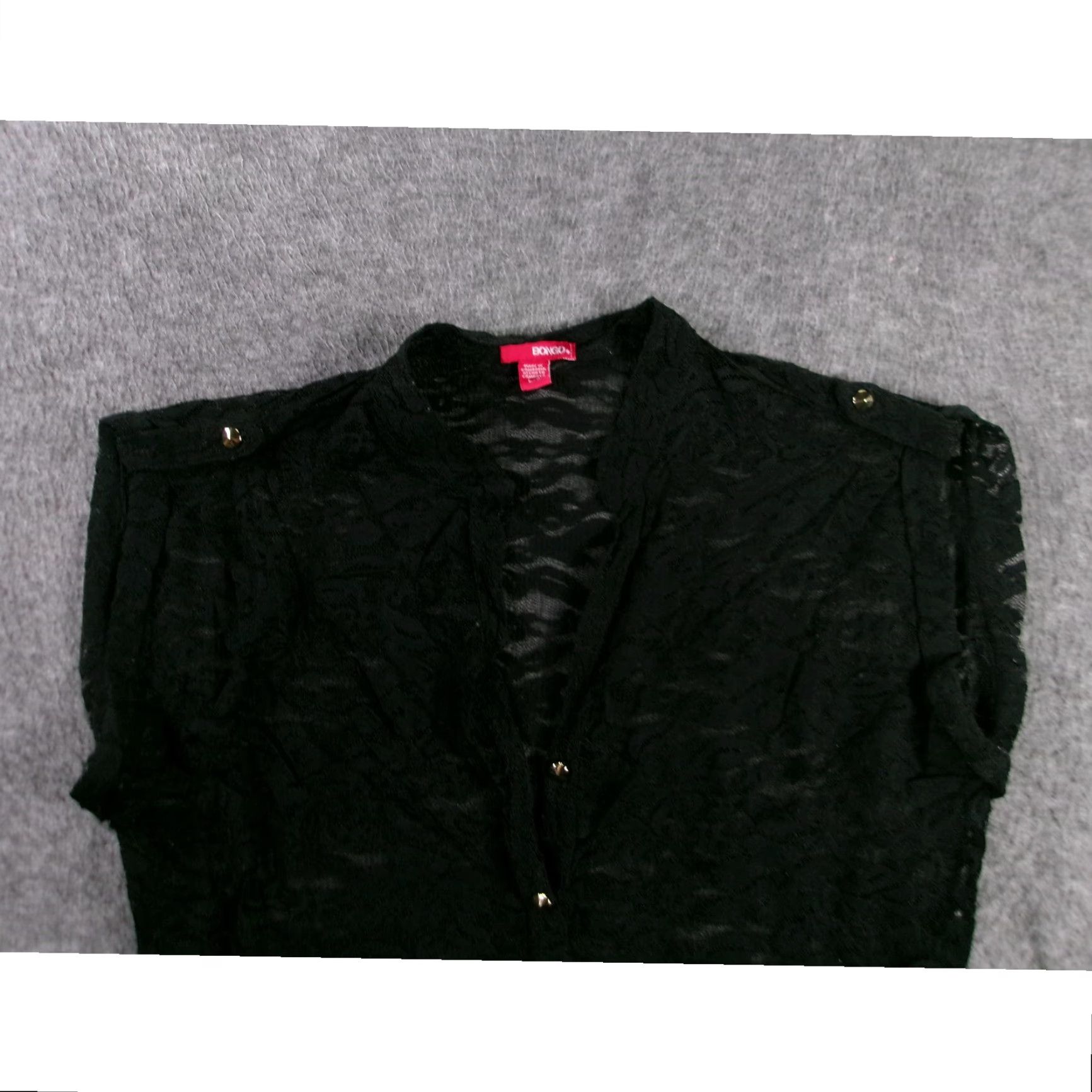Vintage Bongo Blouse Women Large Black Sheer Collared Short Sleeve Casual Chic Size L / US 10 / IT 46 - 2 Thumbnail