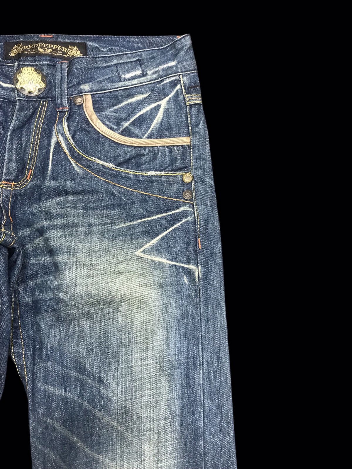 Japanese Brand 💥FLARE💥ARCHIVAL REDPEPPER CHIEFHEAD EMBROIDERY DENIM F257 Size US 31 - 3 Thumbnail