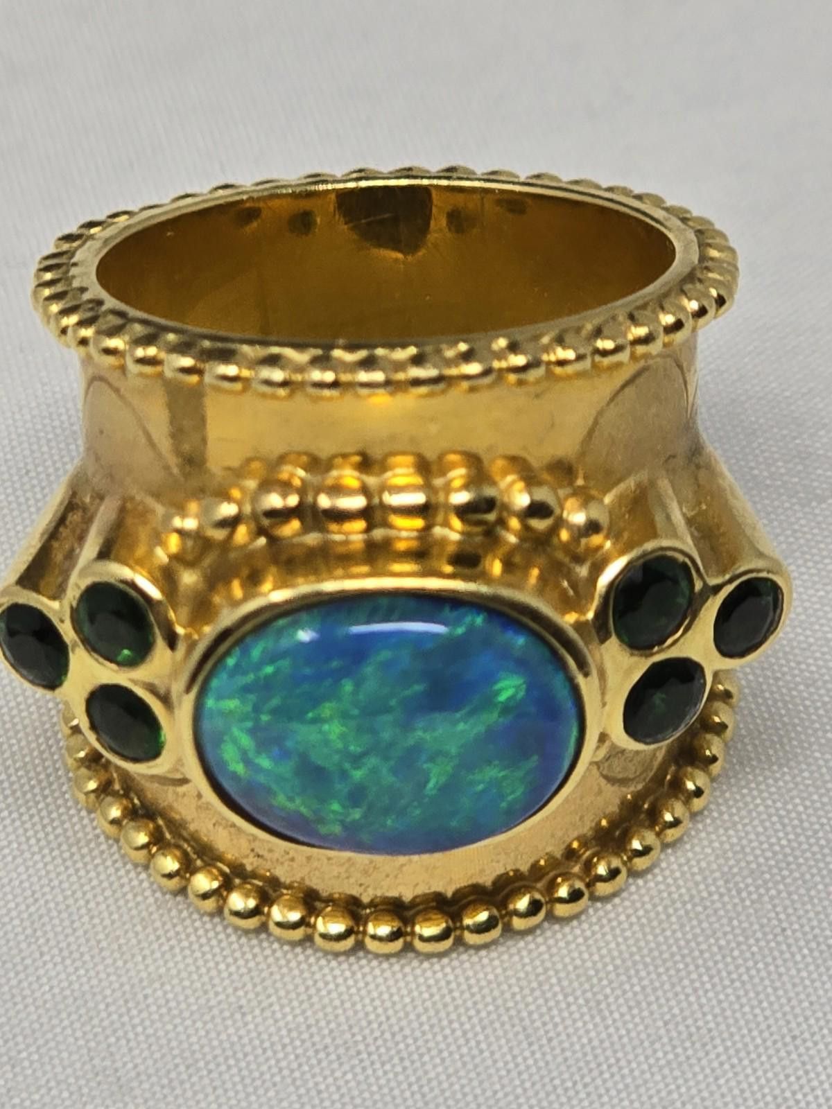 Other 22g Paula Crevoshay 18k Gold Black Opal Tsavorite Ring Size ONE SIZE - 1 Thumbnail