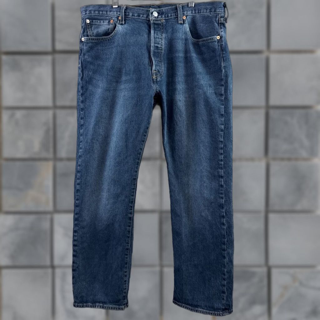 Levi's Levi's 501 Jeans Mens 38x30 Blue Button Fly Denim Pants Faded Dark Stretch Work Jeans Size US 38 / EU 54 - 1 Thumbnail
