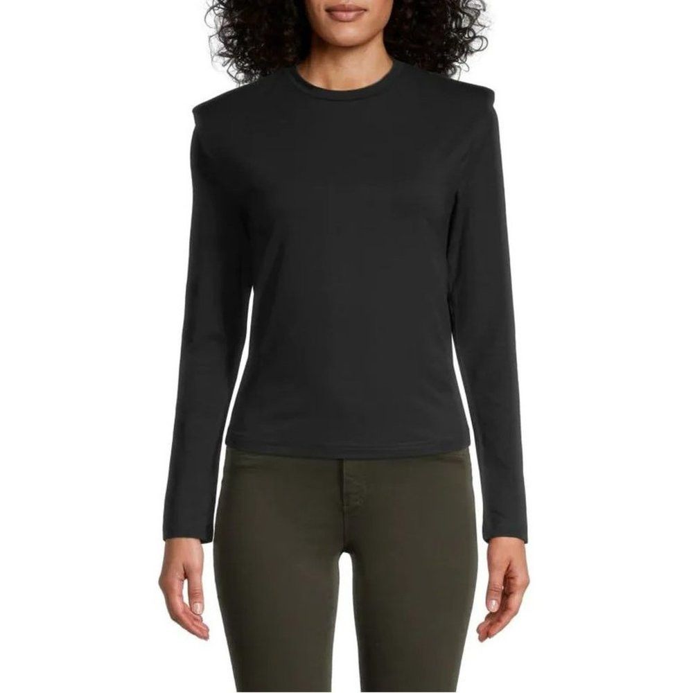 Other NWT New $128 Walter Baker Bethany Padded Shoulder Black Top Size XS / US 0-2 / IT 36-38 - 1 Thumbnail