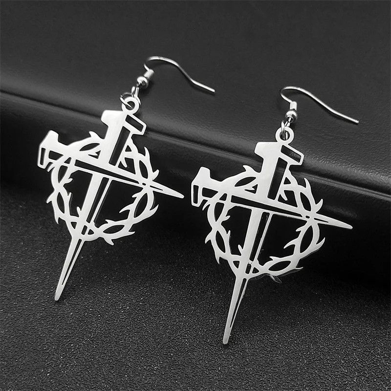 Jewelry Jesus Crown Of Thorns Cross Drop Earrings Jewelry Gift Size ONE SIZE - 2 Thumbnail
