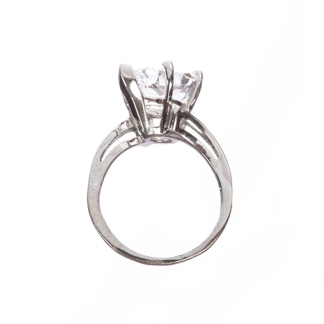 Designer Art Deco Sterling Silver Rock Crystal Quartz Cocktail Ring Size ONE SIZE - 3 Thumbnail