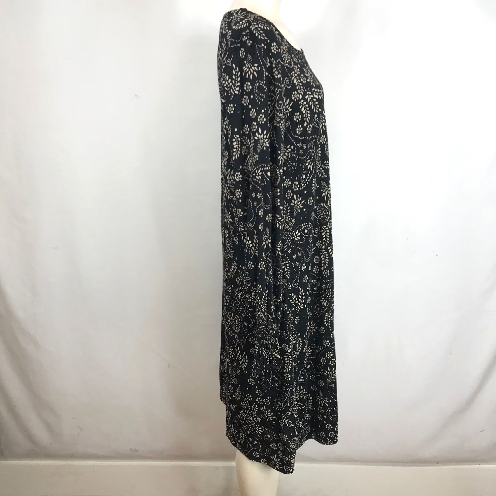 Vintage Gudrun Sjoden Black Cream Floral Modal Long Sleeve Shift Midi Dress Womens M Size M / US 6-8 / IT 42-44 - 4 Thumbnail