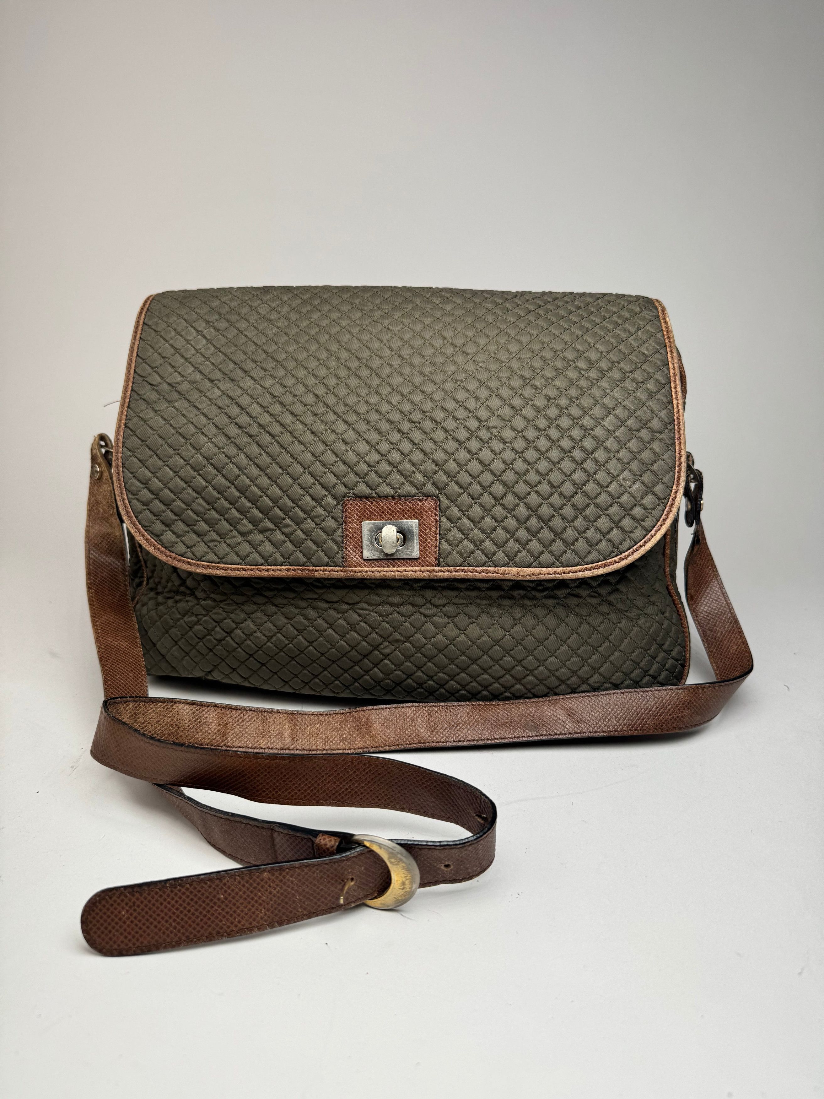 Vintage Canvas Leather Puffer 2Way Bag Khaki Brown