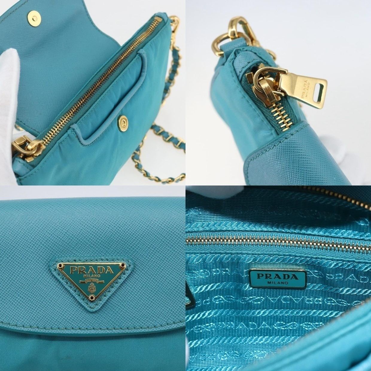 Prada Prada Nylon Chain Shoulder Bag Turquoise Size ONE SIZE - 13 Thumbnail
