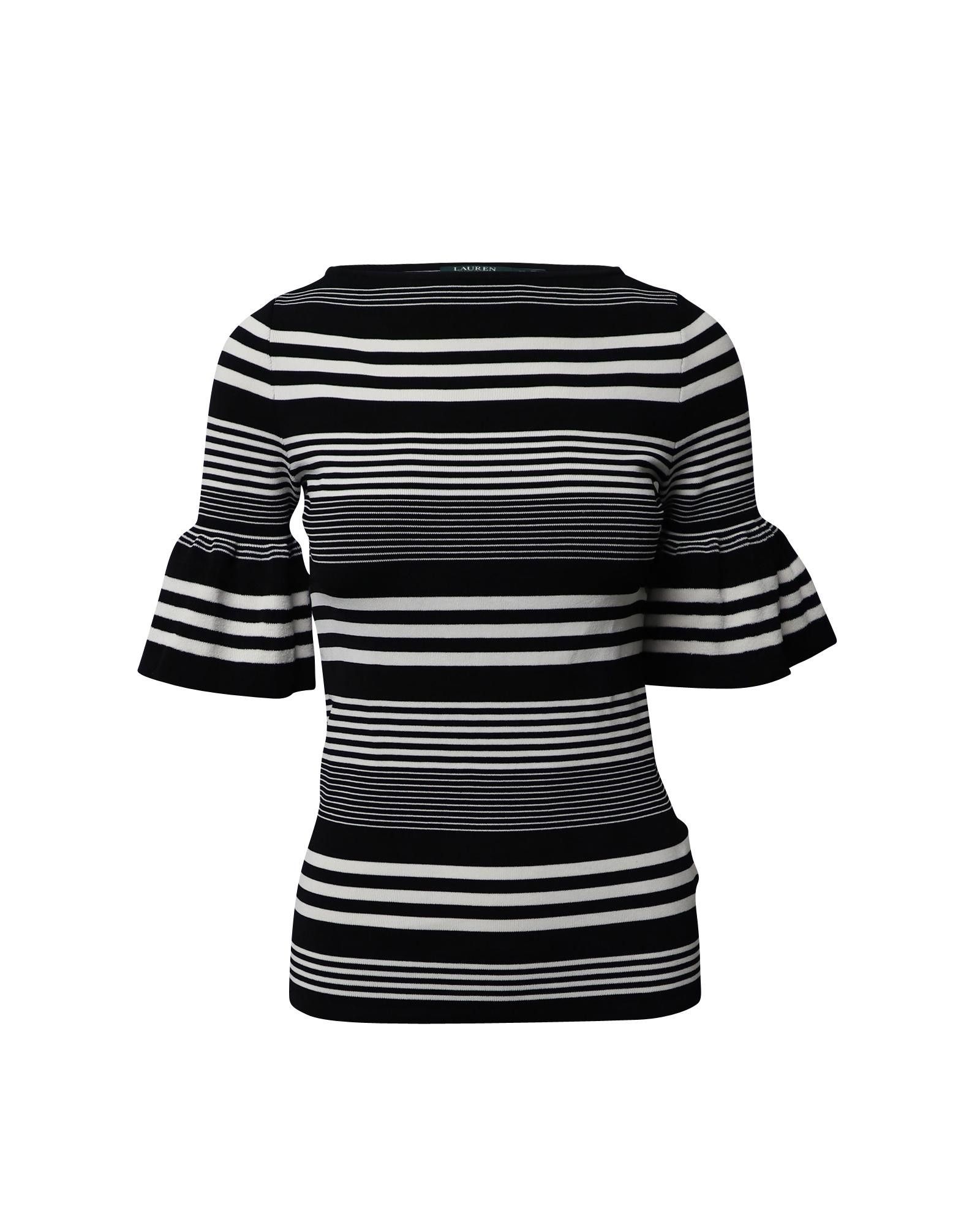 image of Ralph Lauren Striped Bell Sleeve Top In Viscose in Black Print, Women's (Size XS)