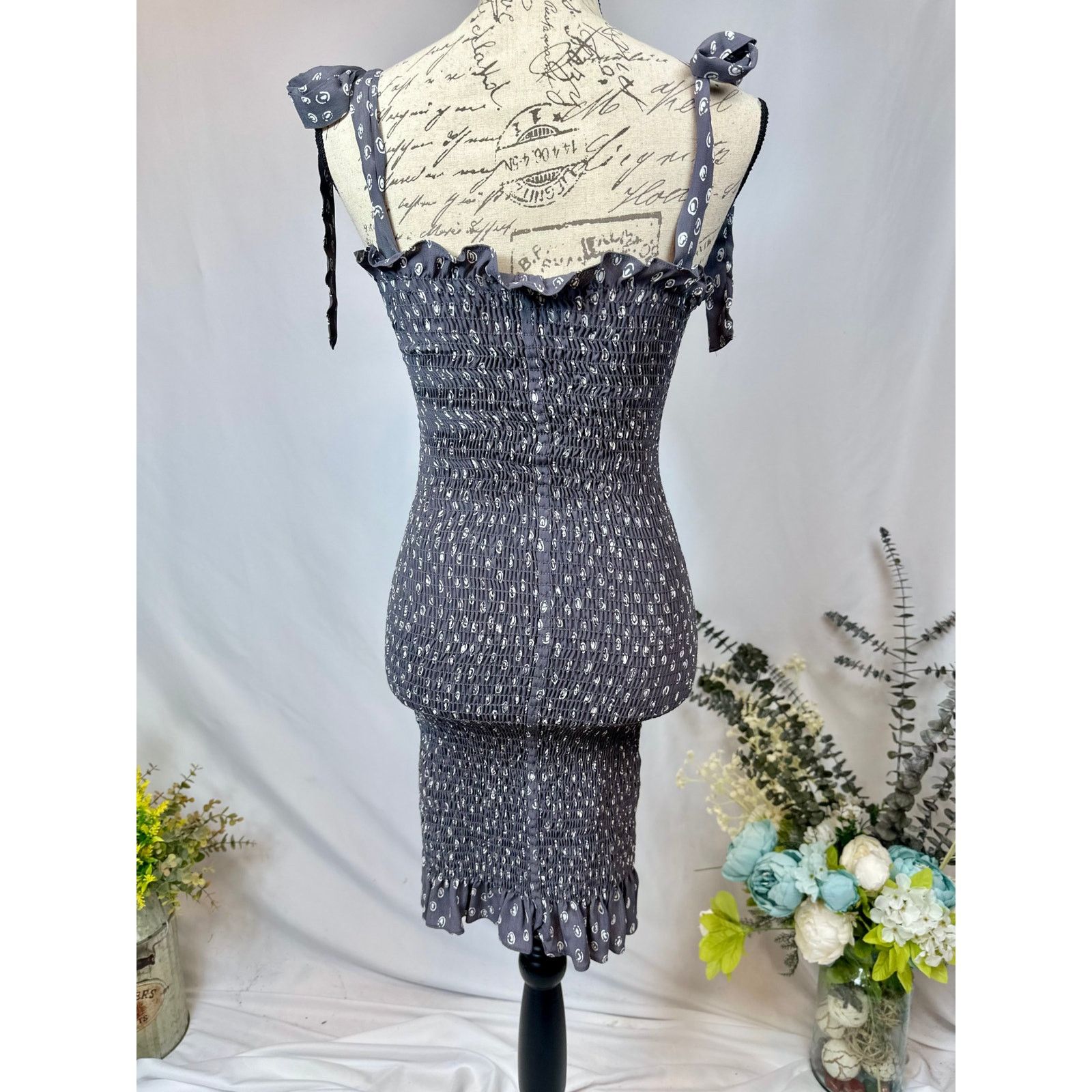 Free People Free People Bella Smocked Slip Dress Tie Straps Gray S Size S / US 4 / IT 40 - 8 Thumbnail