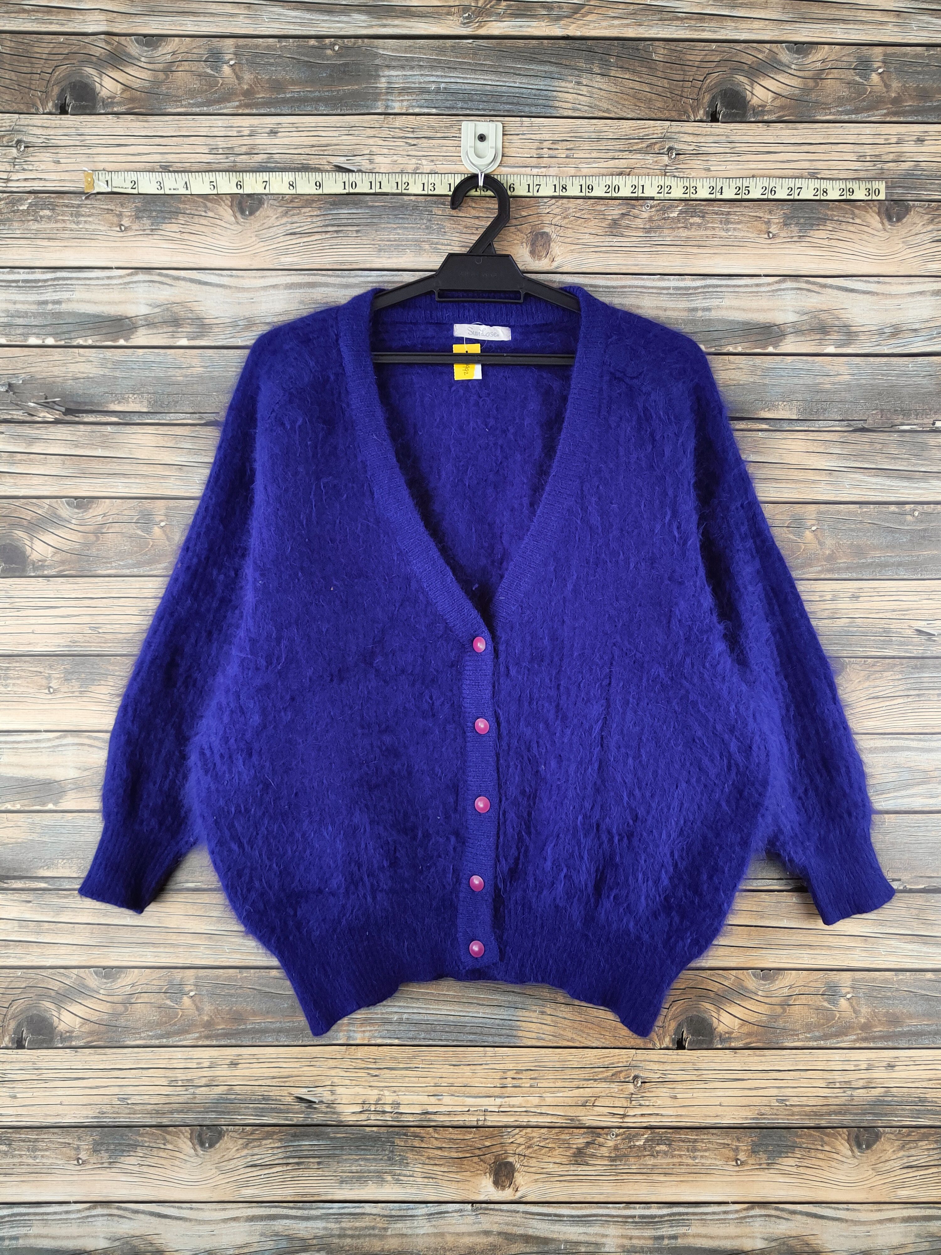 Japanese Brand DL Sundose Blue Fur Mohair shaggy Knitwear #46-992 Size L / US 10 / IT 46 - 1 Thumbnail