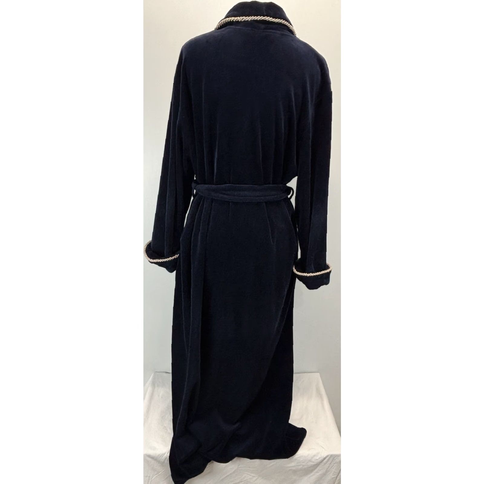 Vintage VINTAGE Diamond Tea Velour Robe 90s Lounge Medium Blue Heavy Corded Trim Womens Size ONE SIZE - 3 Thumbnail