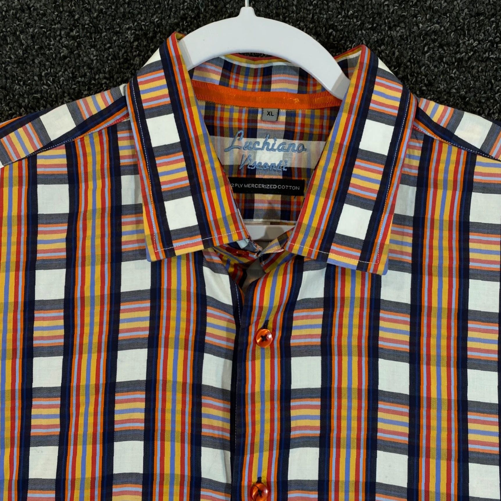 Luchiano Visconti VINTAGE Luciano Barbera Shirt Mens XL Orange Plaid Flannel Button-Down Collared Long Sleeve Casual All Seasons Size US XL / EU 56 / 4 - 2 Thumbnail