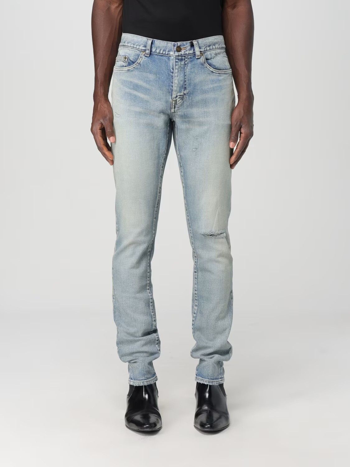 Saint Laurent Paris Santa Monica Blue Knee Rip Skinny Jeans Size US 34 / EU 50 - 2 Thumbnail