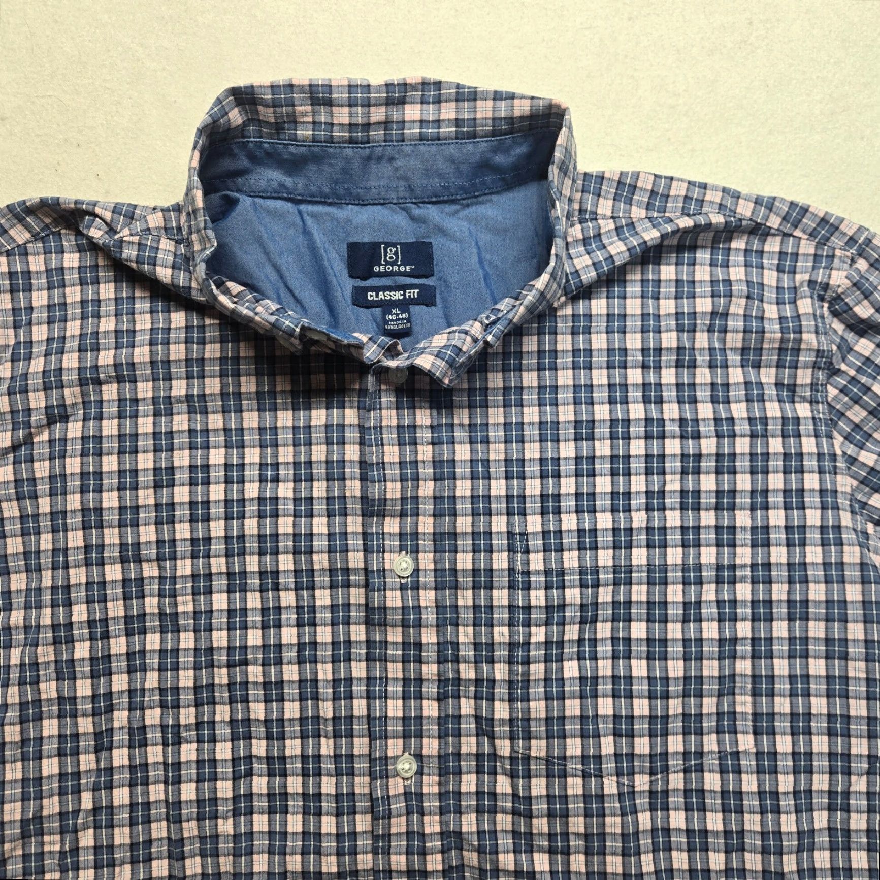 George VINTAGE not applicable; brand/point: George Shirt Adult Men XL Blue Button-Up Check Pattern Size US XL / EU 56 / 4 - 2 Thumbnail