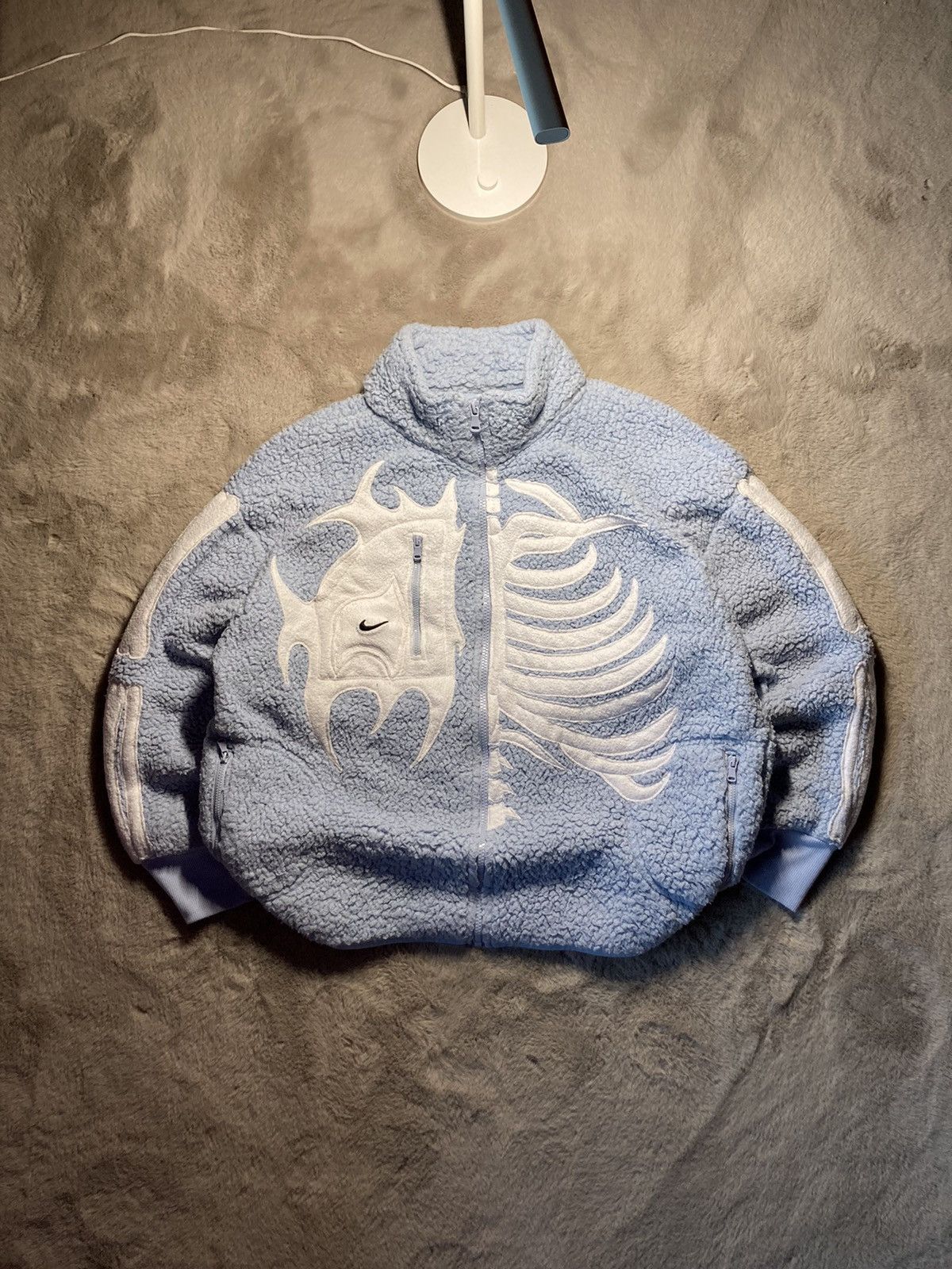 Nike × Vintage ⛩️Nike fleece jacket custom sherpa skeleton vintage y2k 1of1⛩️ Size US L / EU 52-54 / 3 - 1 Thumbnail