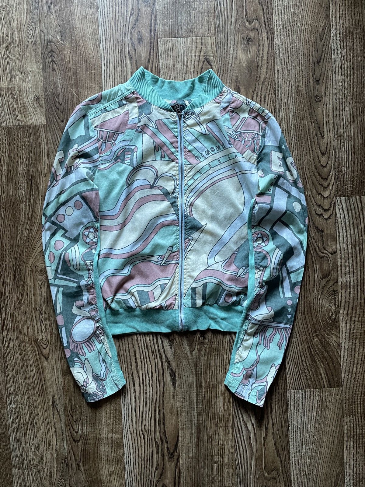 Diesel Diesel Y2K Cropped Bomber Jacket Vintage Abstract Print Sz M Size M / US 6-8 / IT 42-44 - 2 Thumbnail