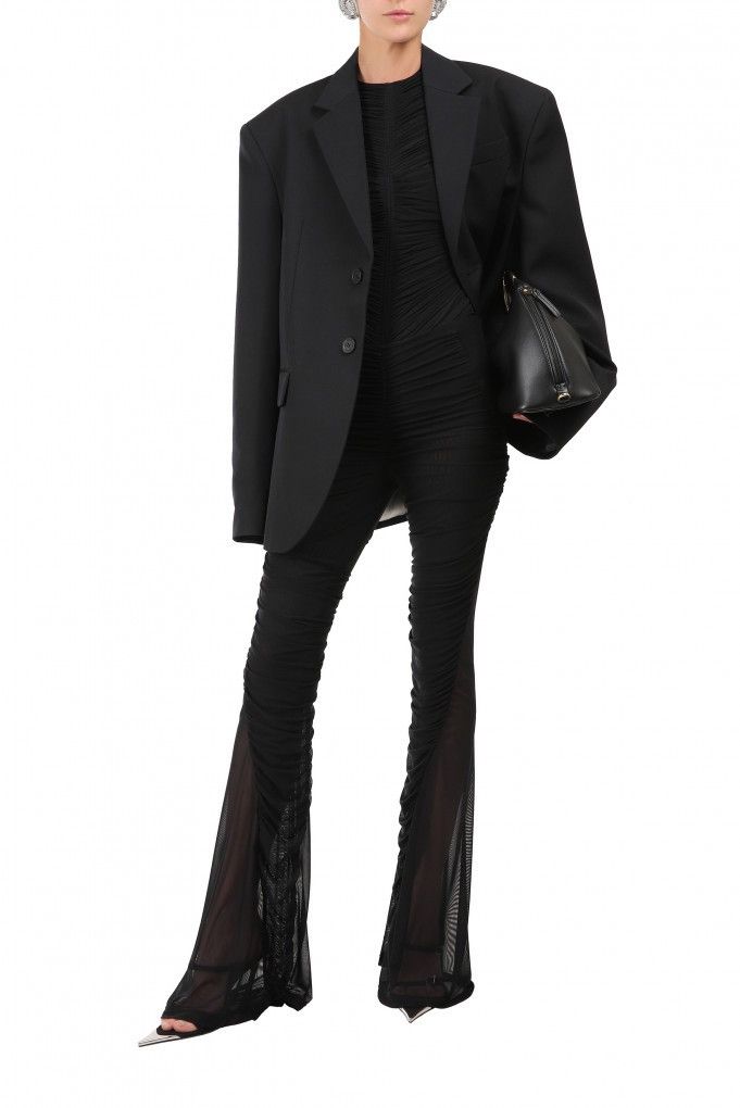 Mugler Last Size Mugler Gathered Semi-Sheer Black Bodysuit Size XS / US 0-2 / IT 36-38 - 2 Thumbnail