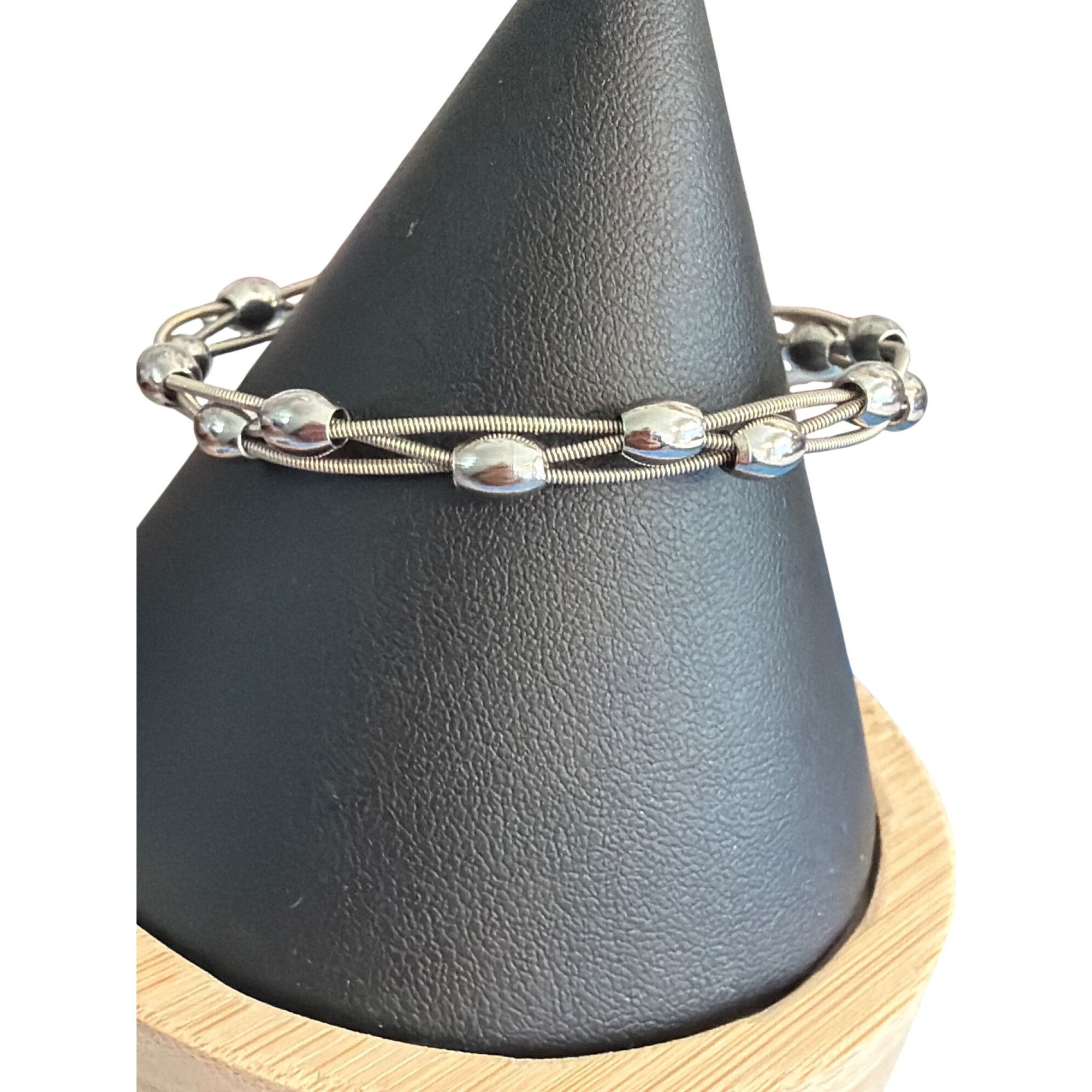 Other Vtg Stainless Steel Bangle Bracelet Fixed Beads Braided Snak Size ONE SIZE - 1 Thumbnail