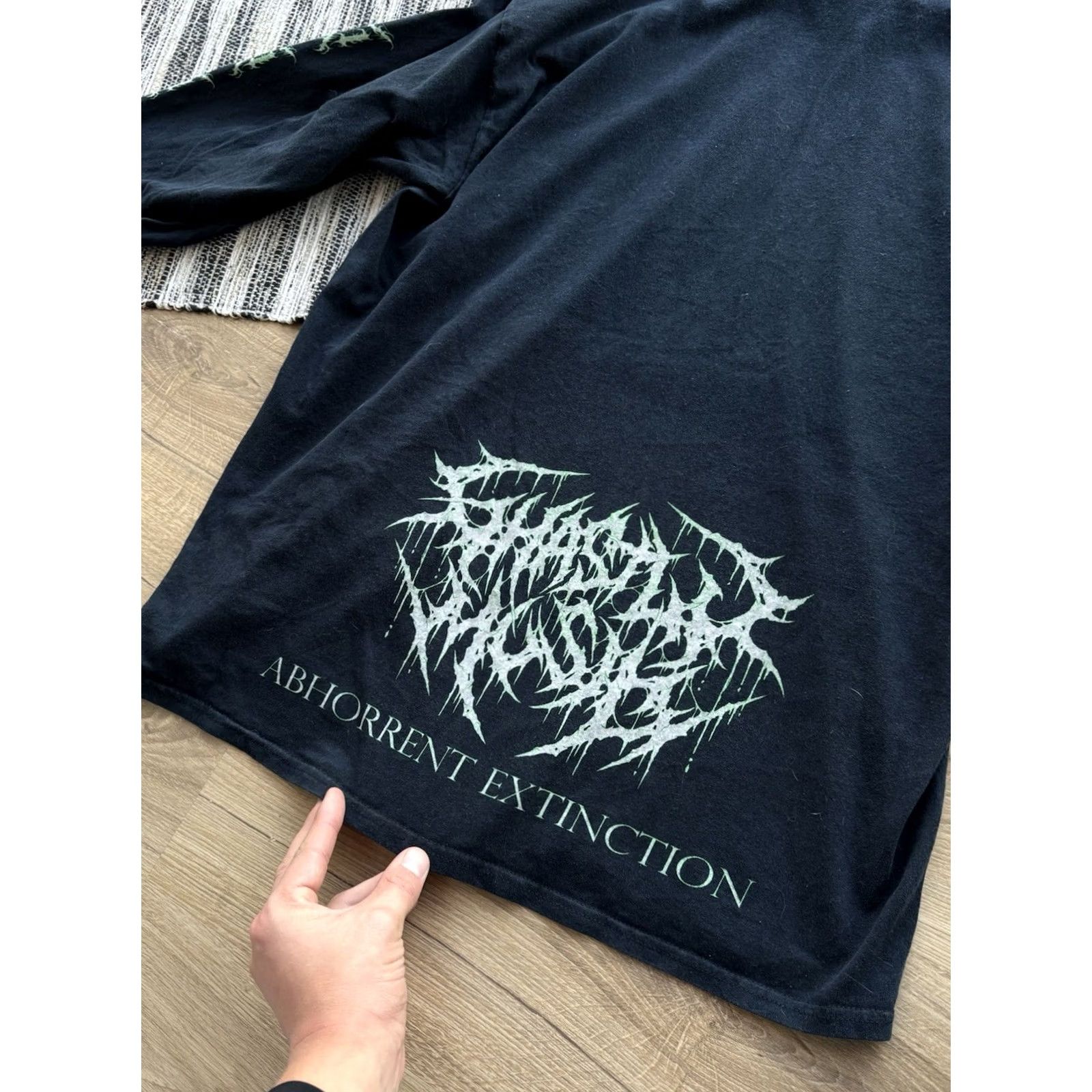 Gildan VINTAGE Abhorrent Extinction Long Sleeve Death Metal Band Shirt Sided Print L Mens Black 80s Rock Megadeth Merch Realness Size US L / EU 52-54 / 3 - 4 Thumbnail