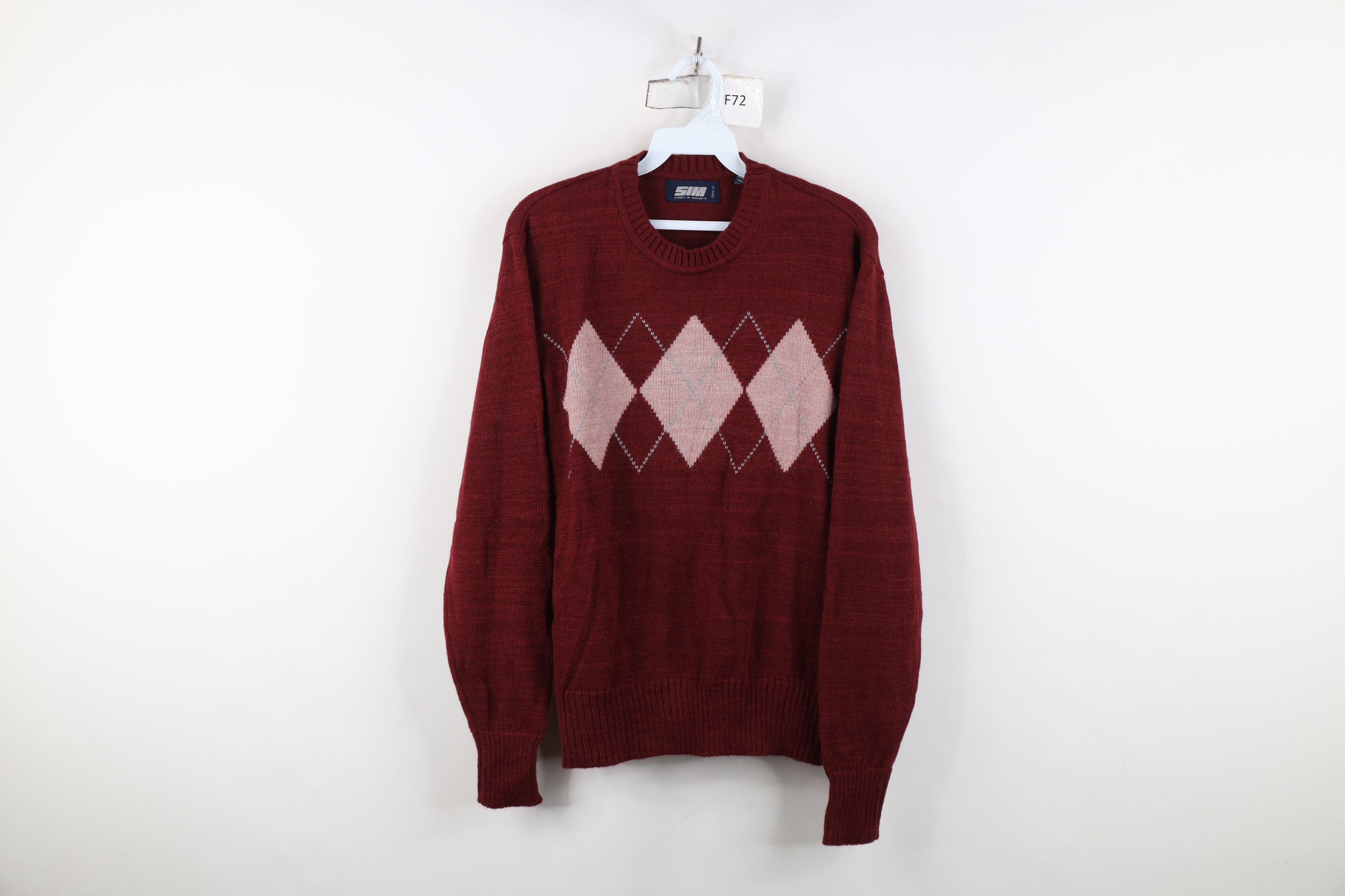 Vintage Vintage 70s Streetwear Diamond Knit Crewneck Sweater Red Size L / US 10 / IT 46 - 1 Thumbnail