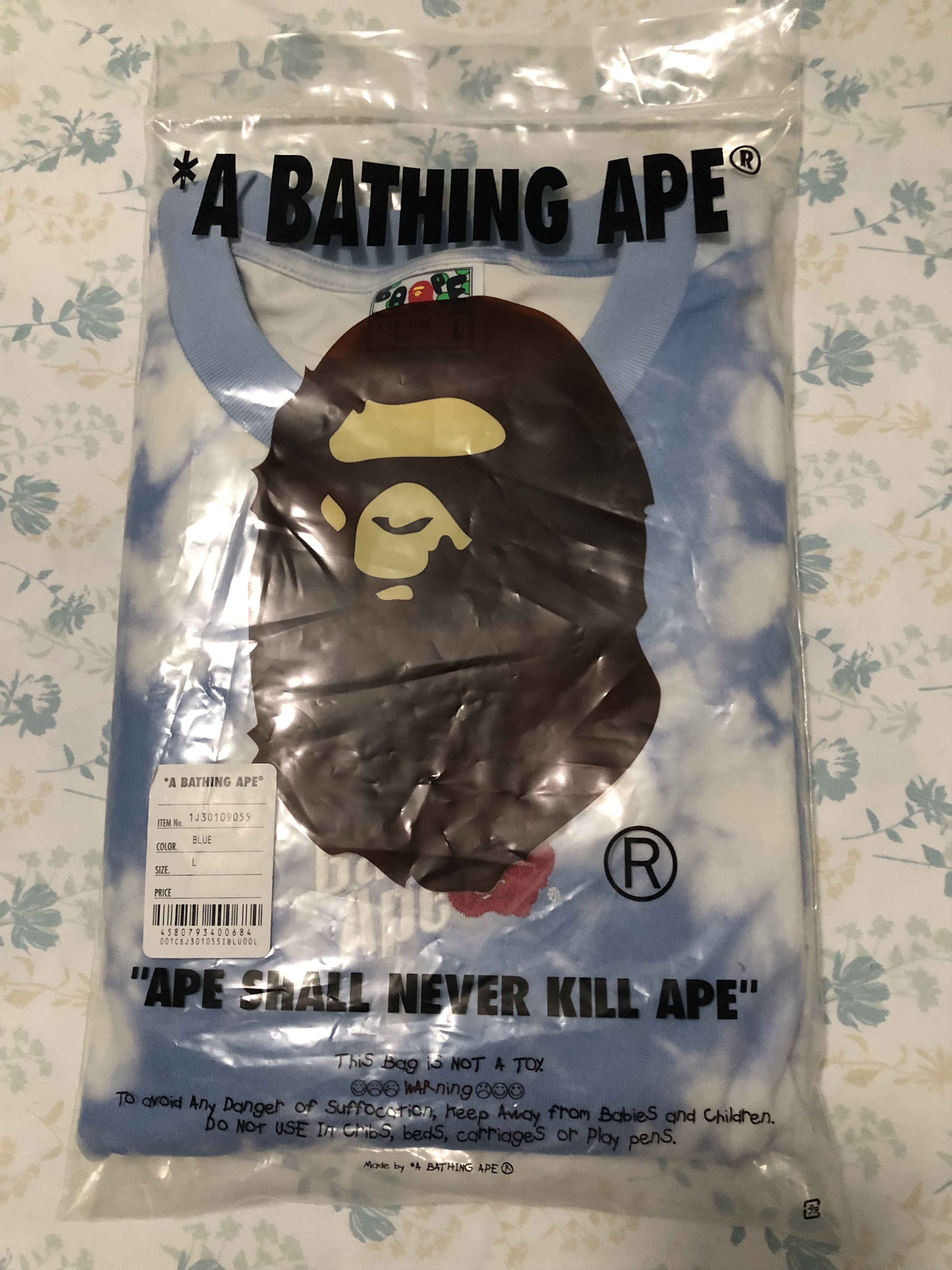 Bape Bape Cloud Head Bleach Dye Tee Blue - Large Size US L / EU 52-54 / 3 - 1 Thumbnail