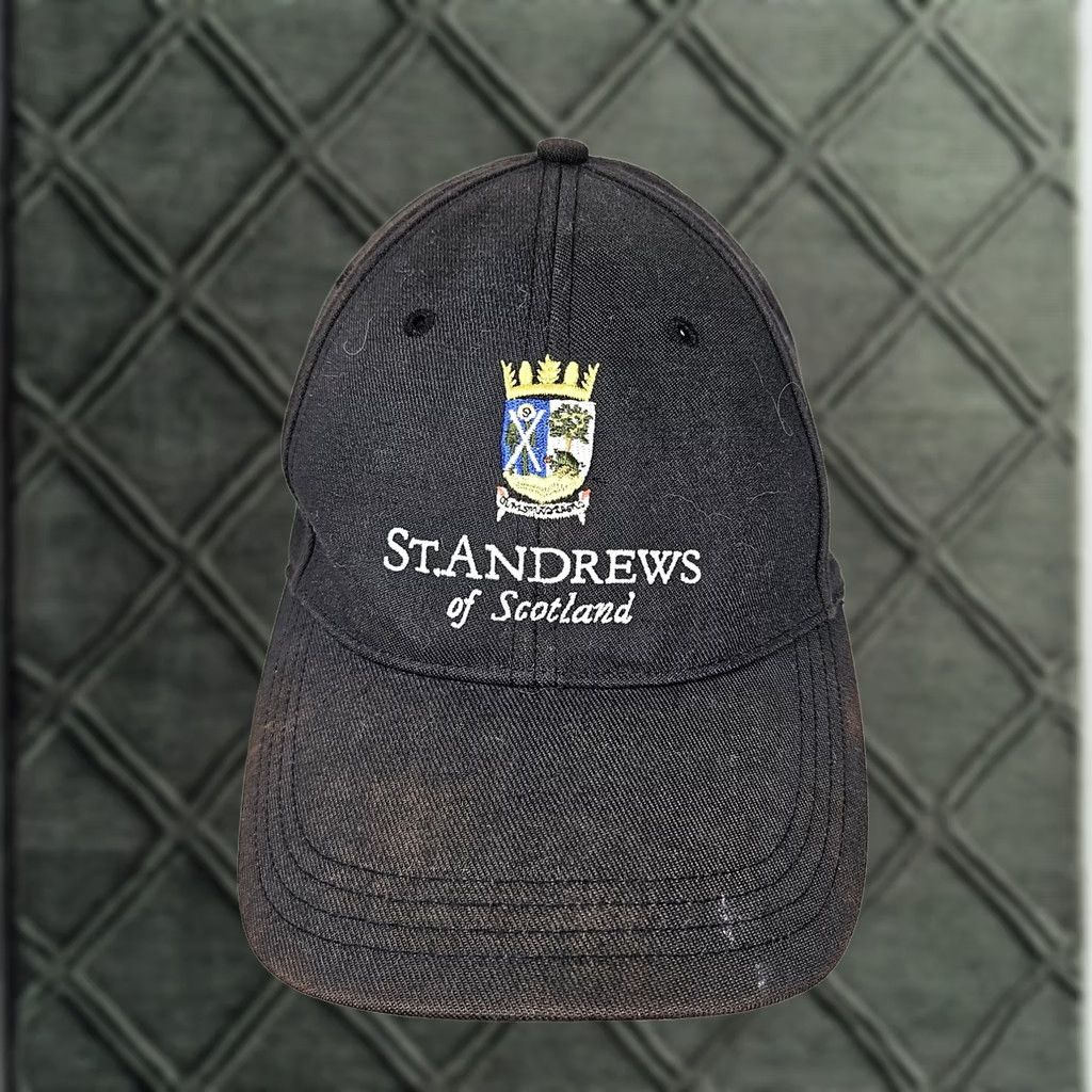 Vintage St Andrews of Scotland Hat Cap Fitted Mens Large Embroidered Golf Crest L XL Black Cotton Spandex Twill Baseball Cap Crown Mens Size ONE SIZE - 1 Thumbnail