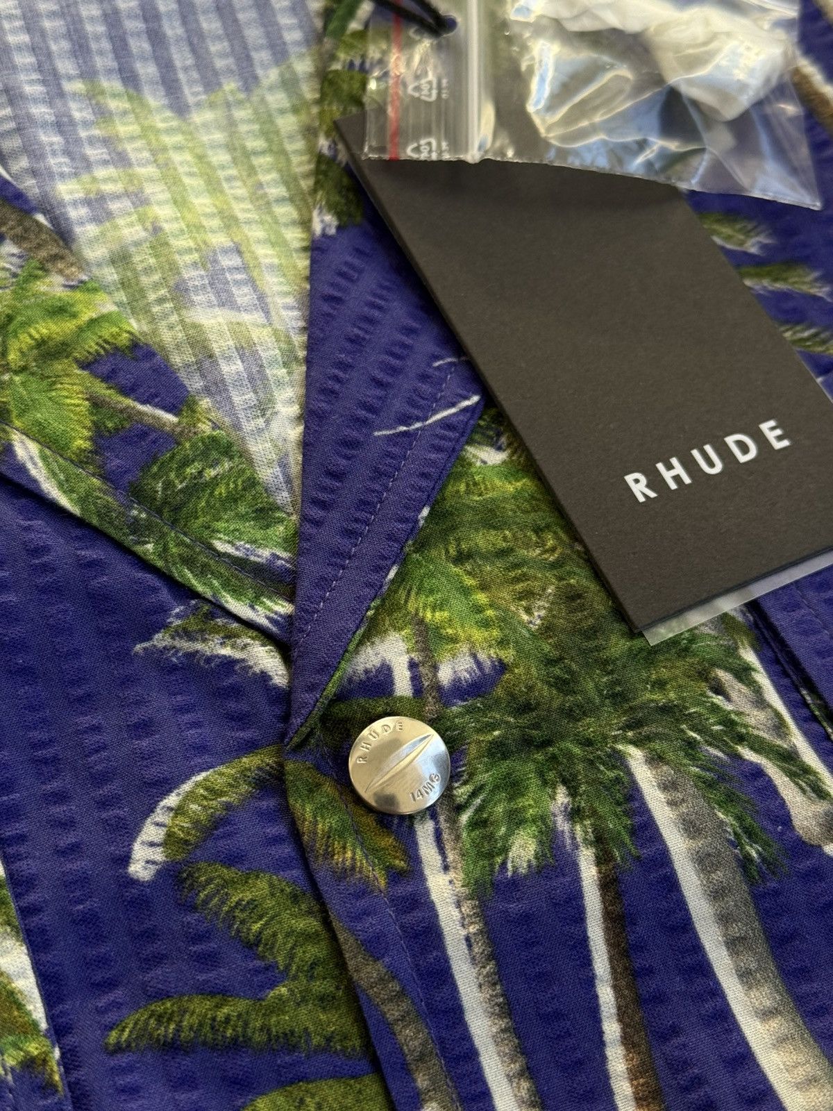 Rhude RHUDE SEARSUCKER HAWAIIAN BLUE/GREEN BUTTON-UP SHIRT Size L Size US L / EU 52-54 / 3 - 10 Thumbnail
