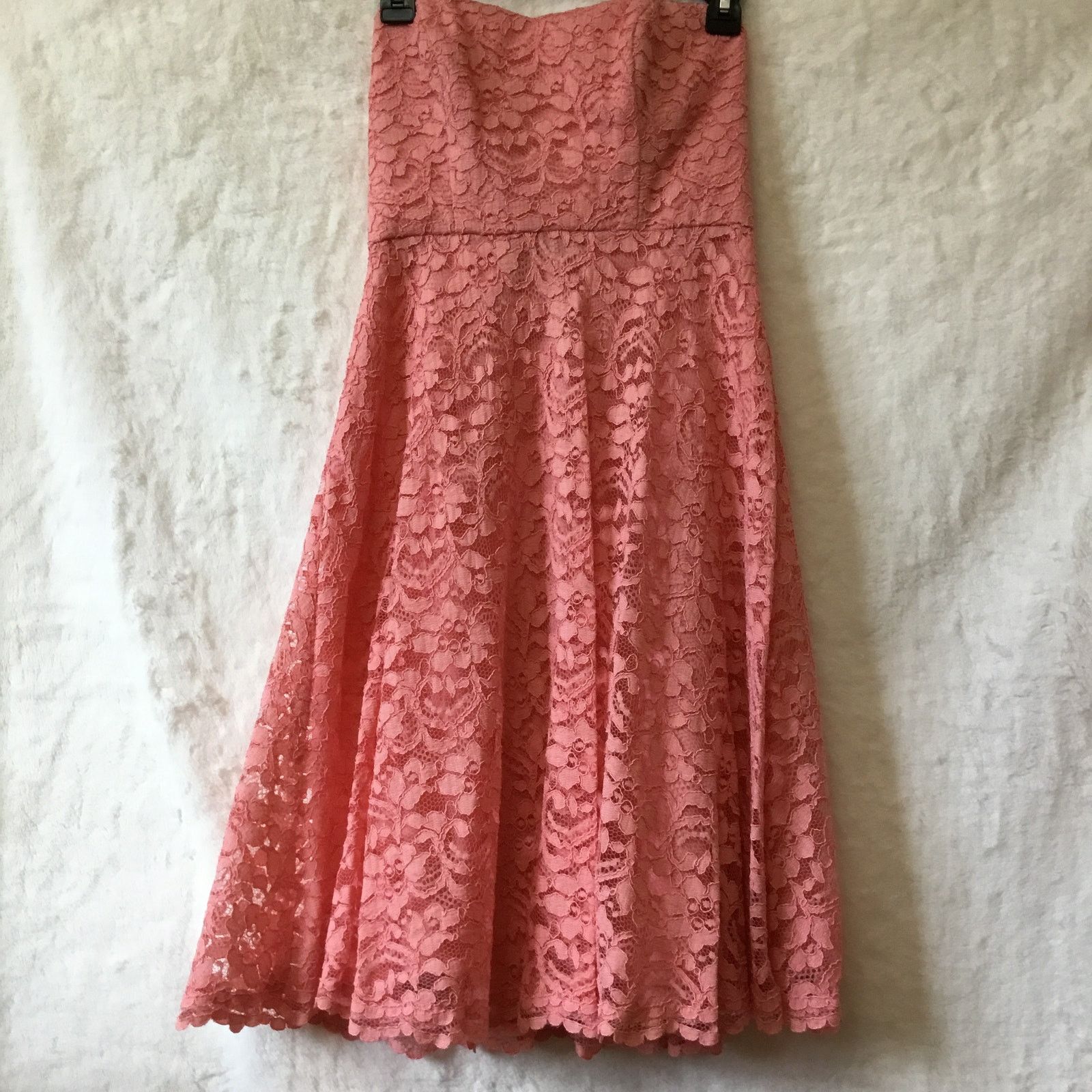 Other David's Bridal Strapless Coral Pink Lace Dress Size XS / US 0-2 / IT 36-38 - 3 Thumbnail