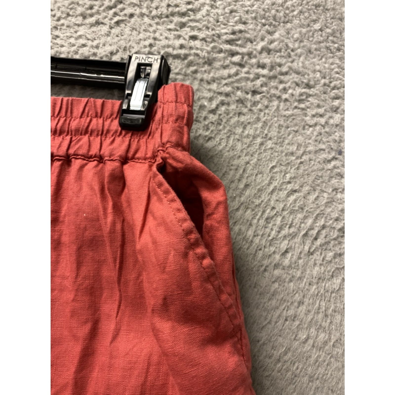 Vintage Smith Linen Mini Skirt Women’s M Brick Elastic Drawstring Waist Short Pockets Size 32" / US 10 / IT 46 - 3 Thumbnail