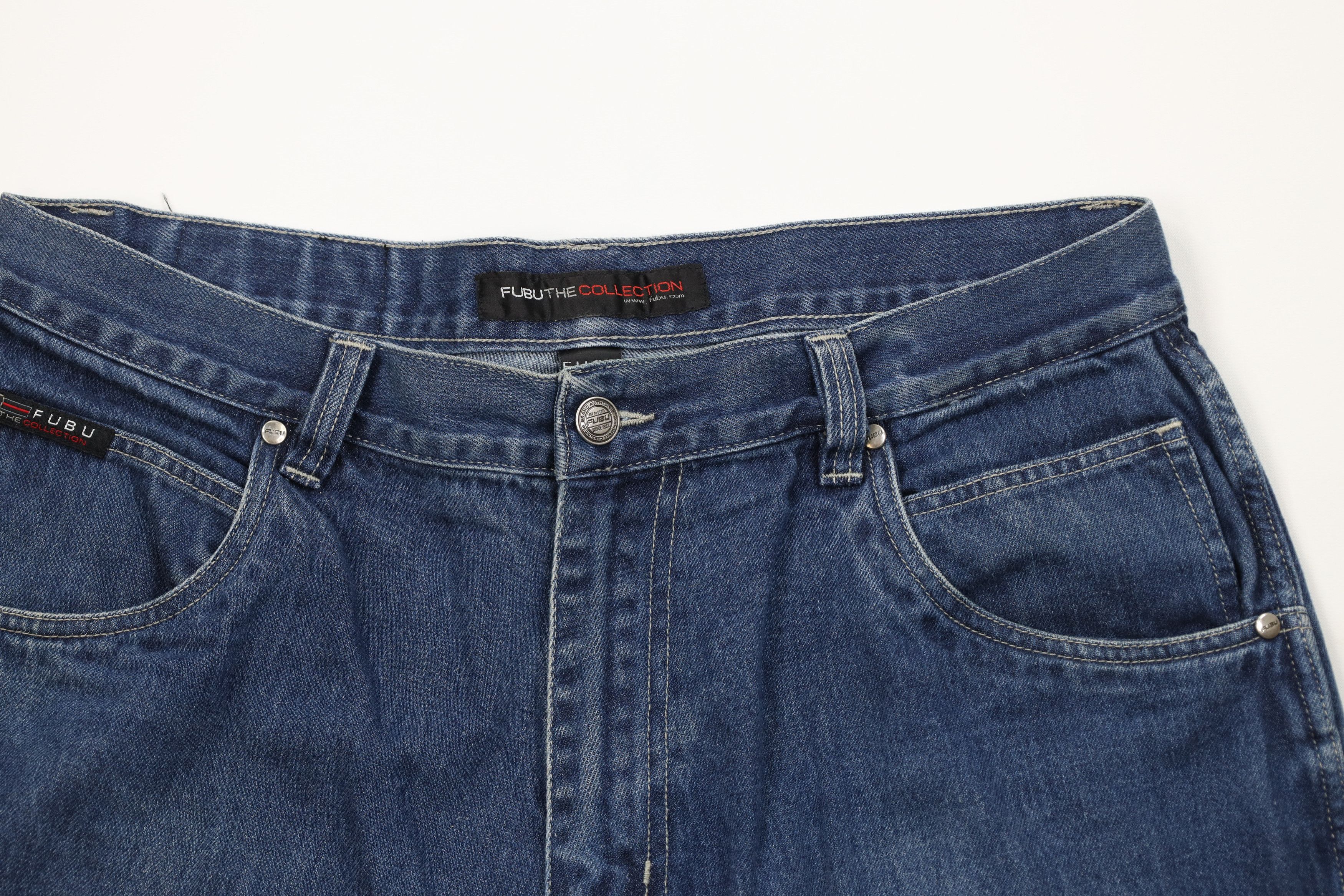Fubu Vintage 90s Y2K FUBU Spell Out Baggy Denim Cargo Shorts Blue Size US 38 / EU 54 - 2 Thumbnail