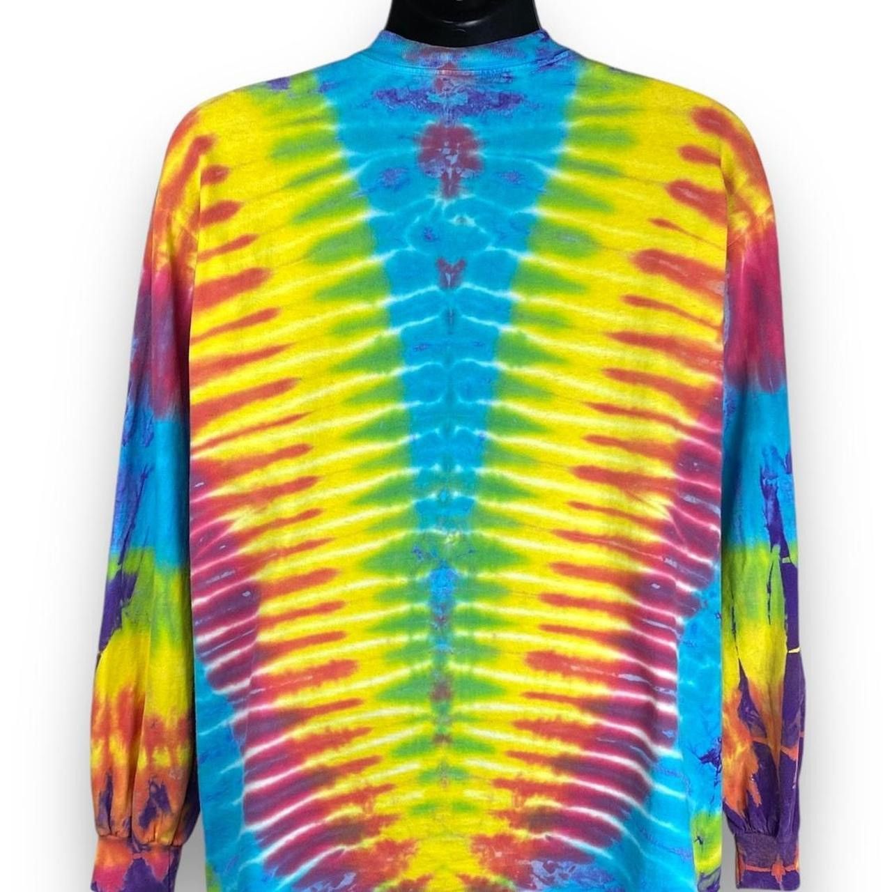 Vintage Vintage 90s Oneita Long Sleeve Fractal Tie Dye Blank Tshirt Size US L / EU 52-54 / 3 - 2 Thumbnail