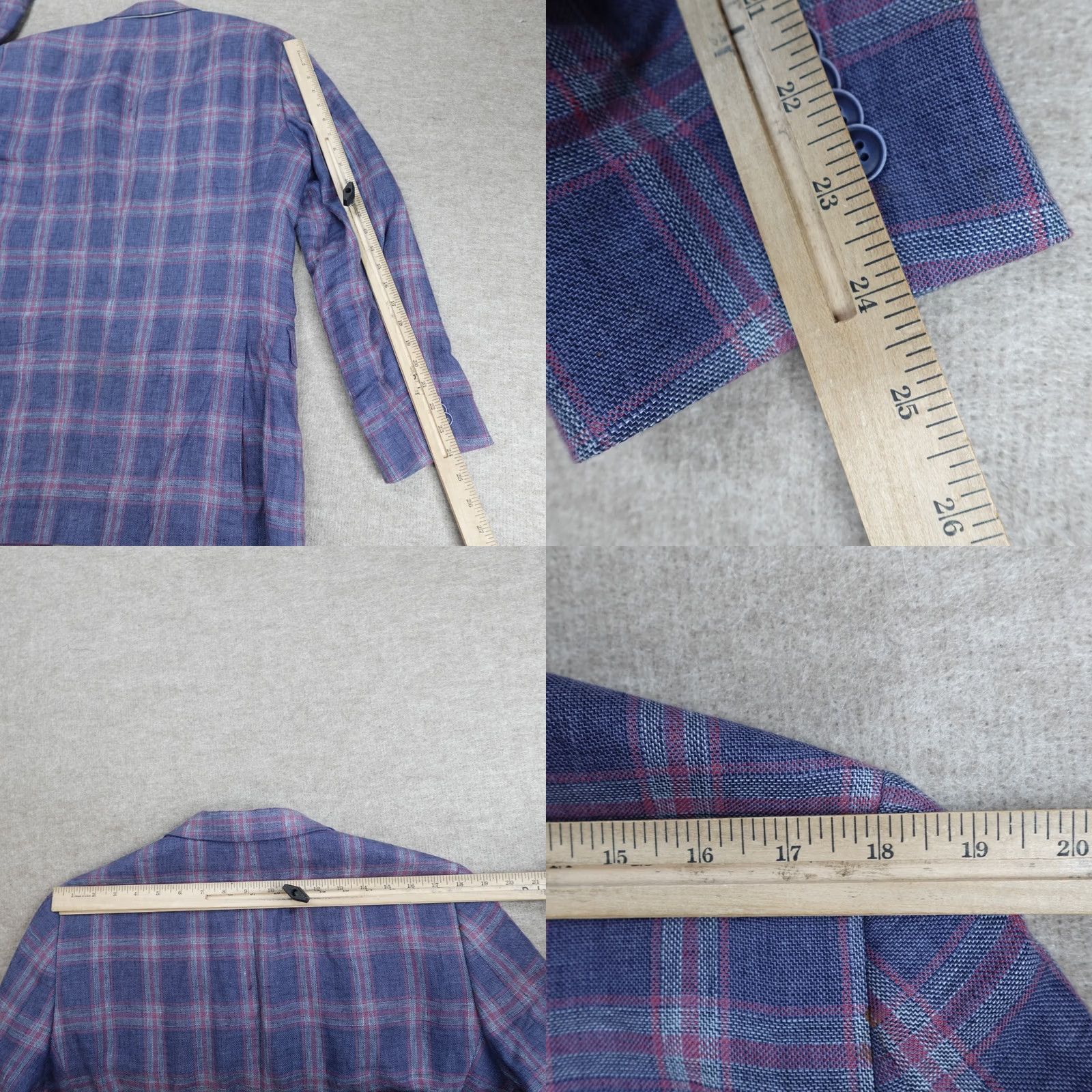 Tommy Hilfiger VINTAGE Tommy Hilfiger Sport Coat Jacket 40L Blue Plaid 100% Linen Women? Mens? Size US XXS / EU 40 - 8 Thumbnail