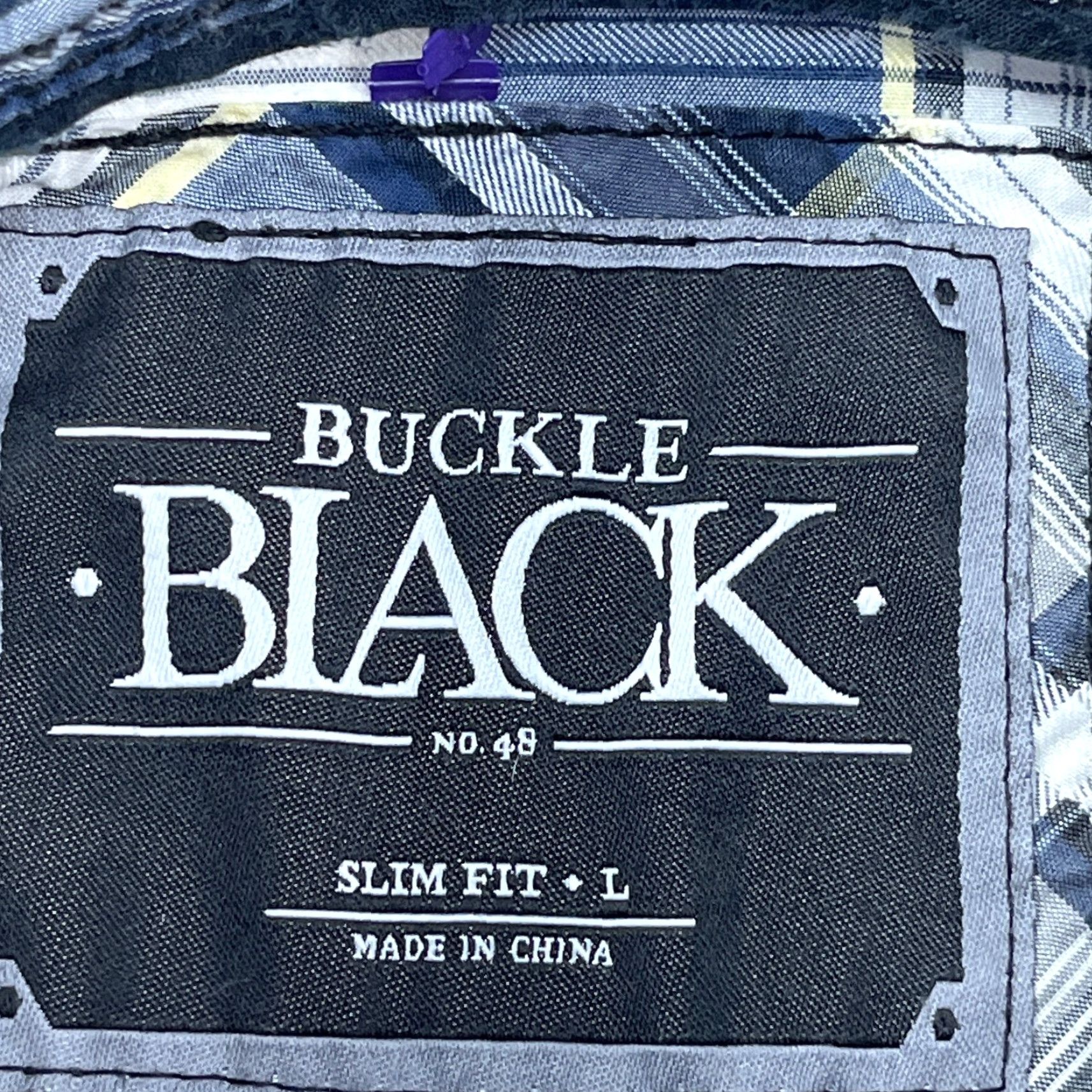 Buckle Black VINTAGE Buckle Shirt Men Large Blue Plaid Button Up Slim Fit Double Pocket Dress Adult Size 42R - 3 Thumbnail