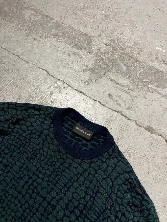 Emporio Armani 2010s Emporio Armani Dark Green Crocodile Effect Wool Sweater Size US M / EU 48-50 / 2 - 5 Thumbnail