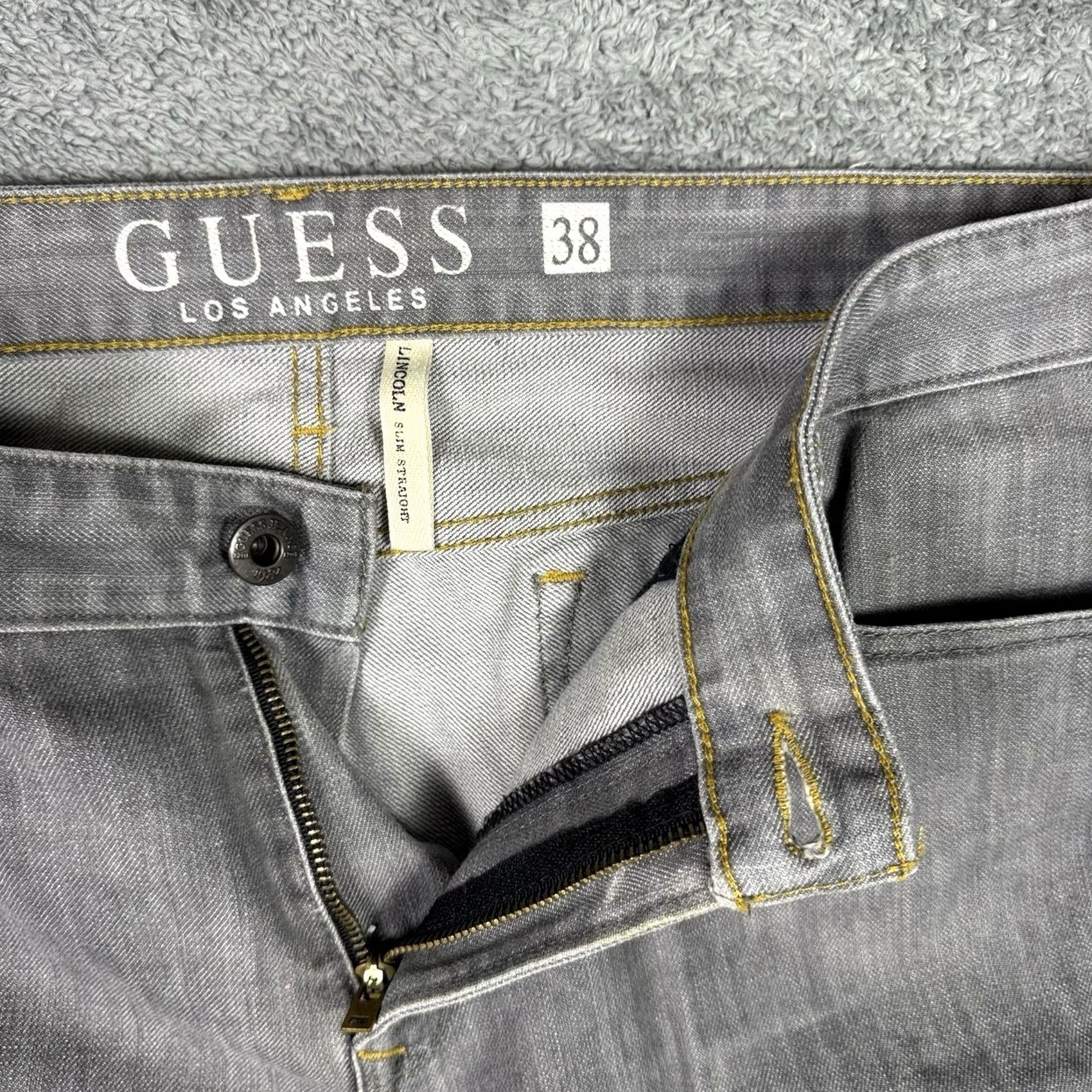 Guess VINTAGE GUESS Jeans Mens 38 Gray Lincoln 38x30 Premium Slim Straight Y2K Grunge 90s Raw Wash Size US 38 / EU 54 - 7 Thumbnail
