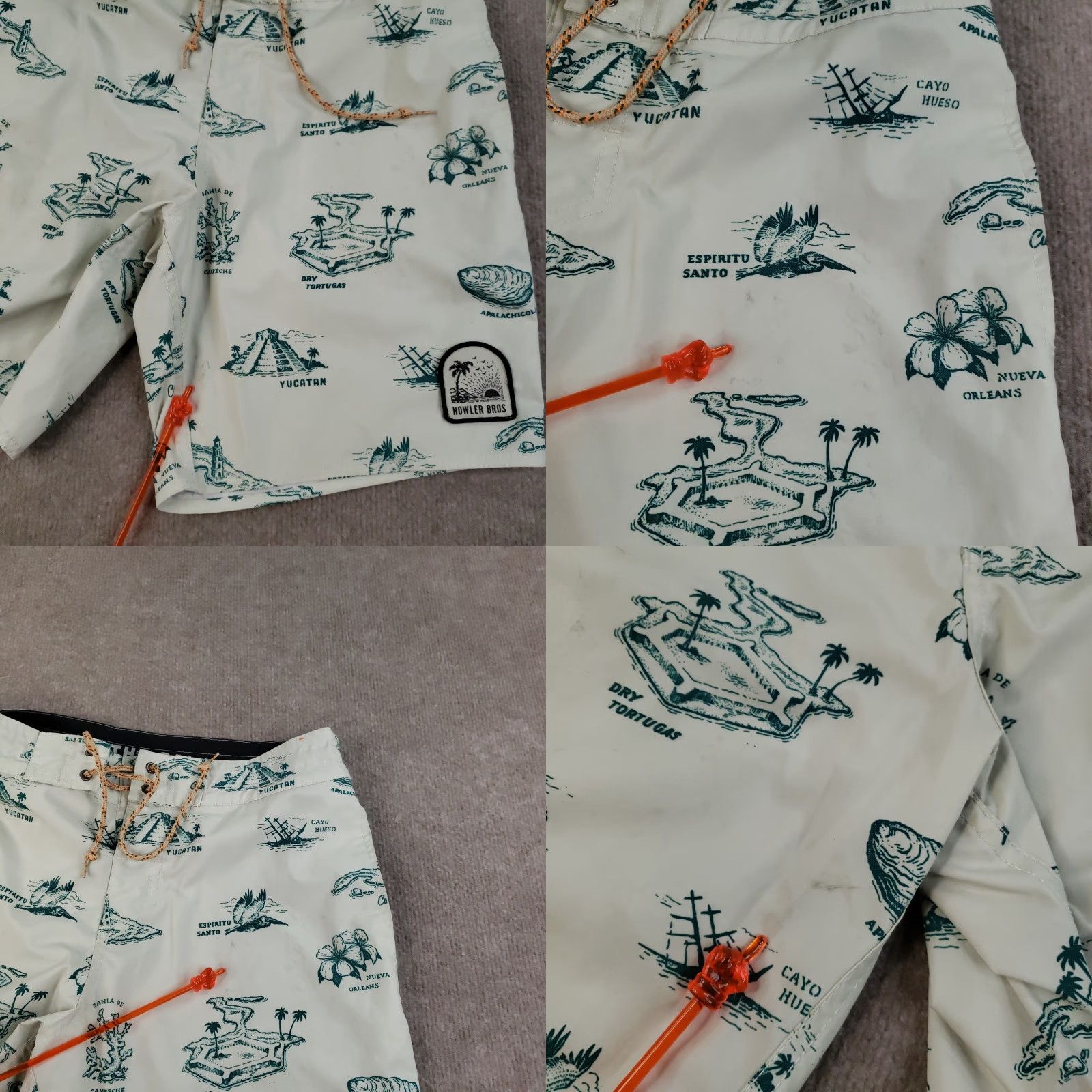 Howler Brothers Howler Brothers Board Shorts Mens 30 Map Print Swim Trunks Drawstring Beige Ocean Travel Geometric Pattern Quick Dry Lined Back Pocket Mens Size US 30 / EU 46 - 9 Thumbnail