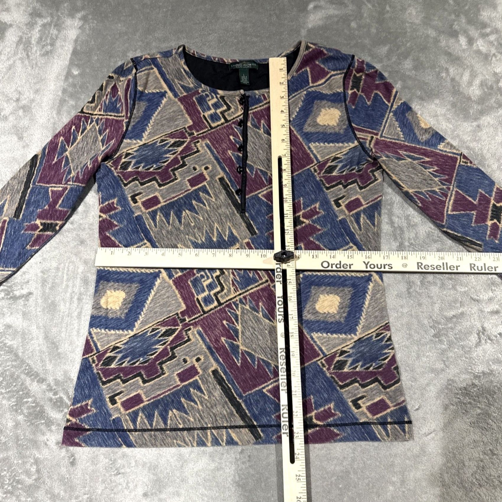 Ralph Lauren Lauren Ralph Lauren Henley Top Womens L Brown Red Blue Cotton Aztec Geometric Long Sleeve Pullover Jersey T-Shirt Casual Sl Size L / US 10 / IT 46 - 4 Thumbnail