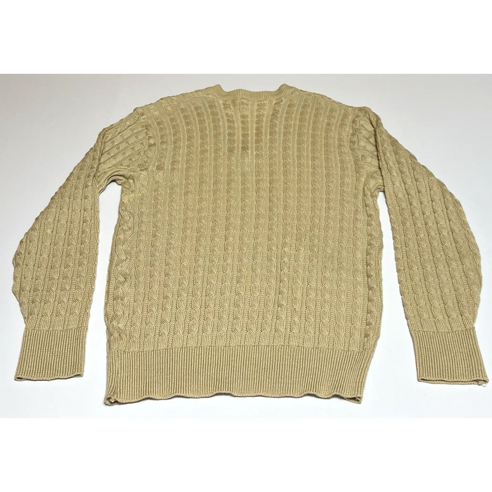 Vintage VINTAGE Bird Men’s M-L Cable Knit Fisherman’s Sweater Tan Wool Blend Sweater Crew Neck Long Sleeve Beiges 90s Outdoor Casual Mens Size US M / EU 48-50 / 2 - 3 Thumbnail